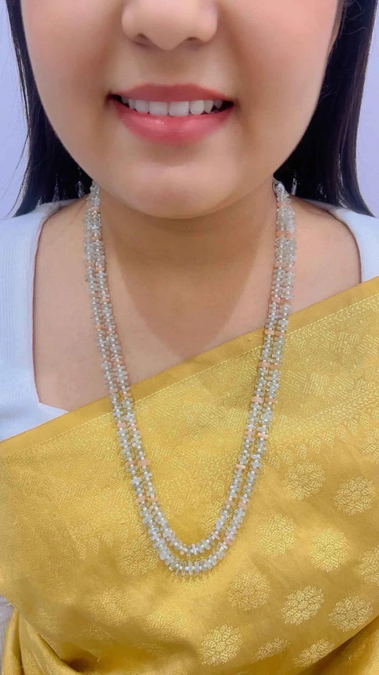Natural White Moonstone & Peach Moonstone Gemstone Beads Necklace Jewelry