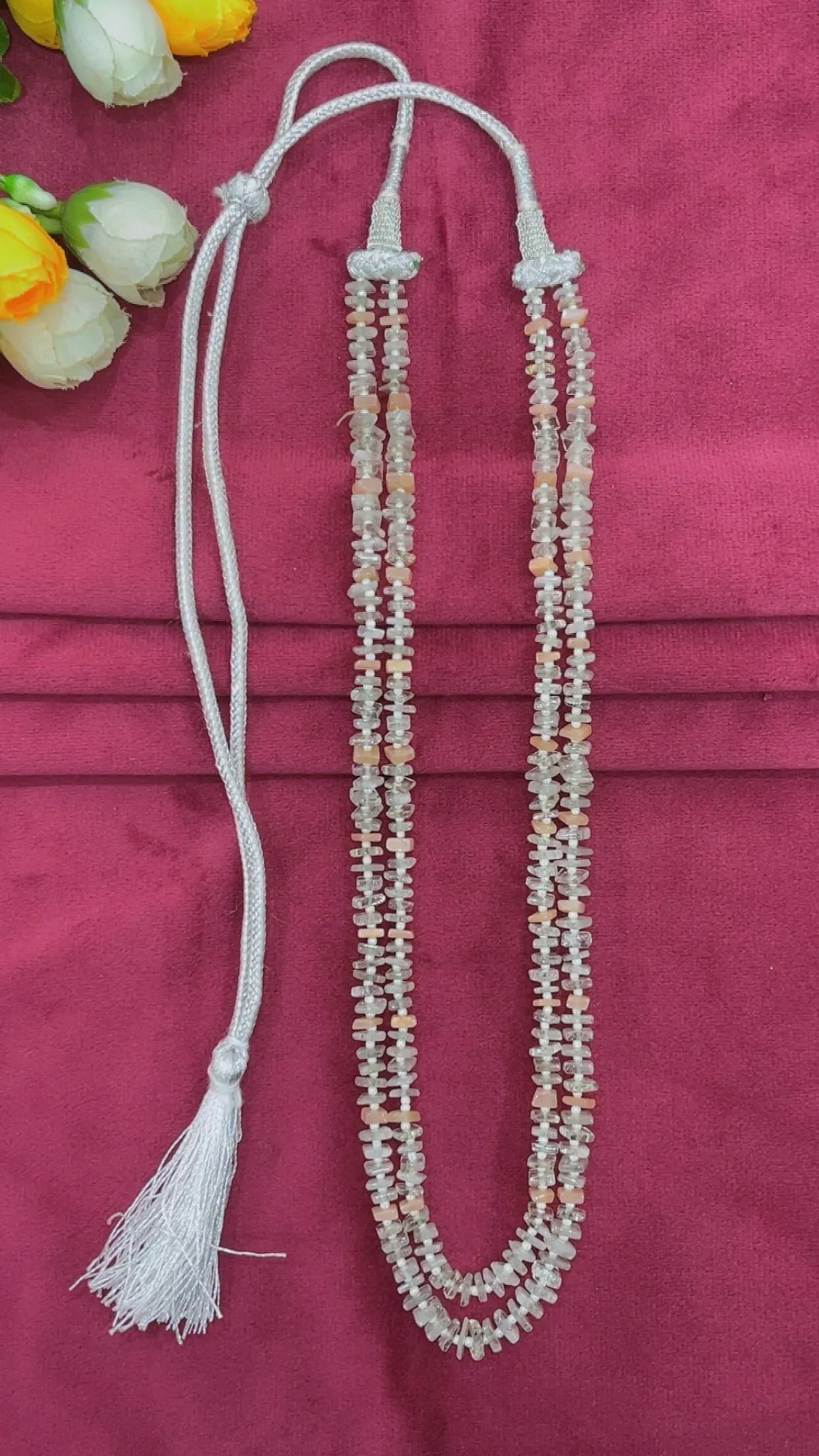 Natural White Moonstone & Peach Moonstone Gemstone Beads Necklace Jewelry