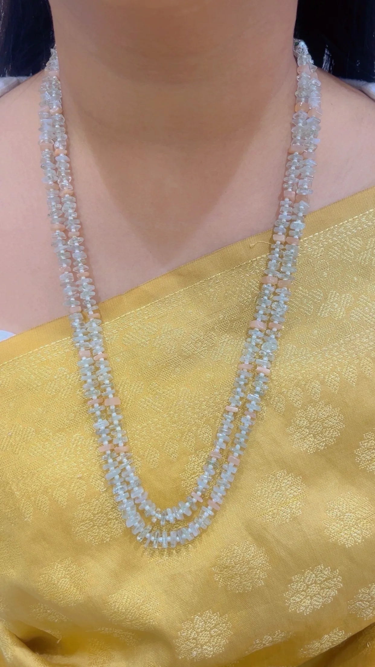 Natural White Moonstone & Peach Moonstone Gemstone Beads Necklace Jewelry