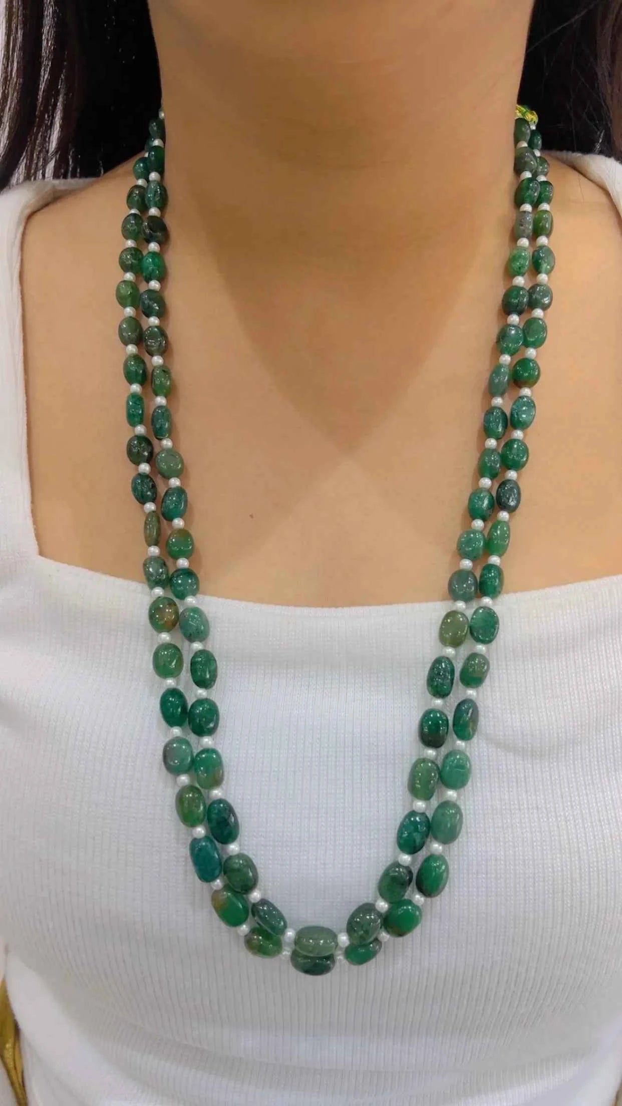 Natural Green Quartz Gemstone Beads Necklace Jewelry