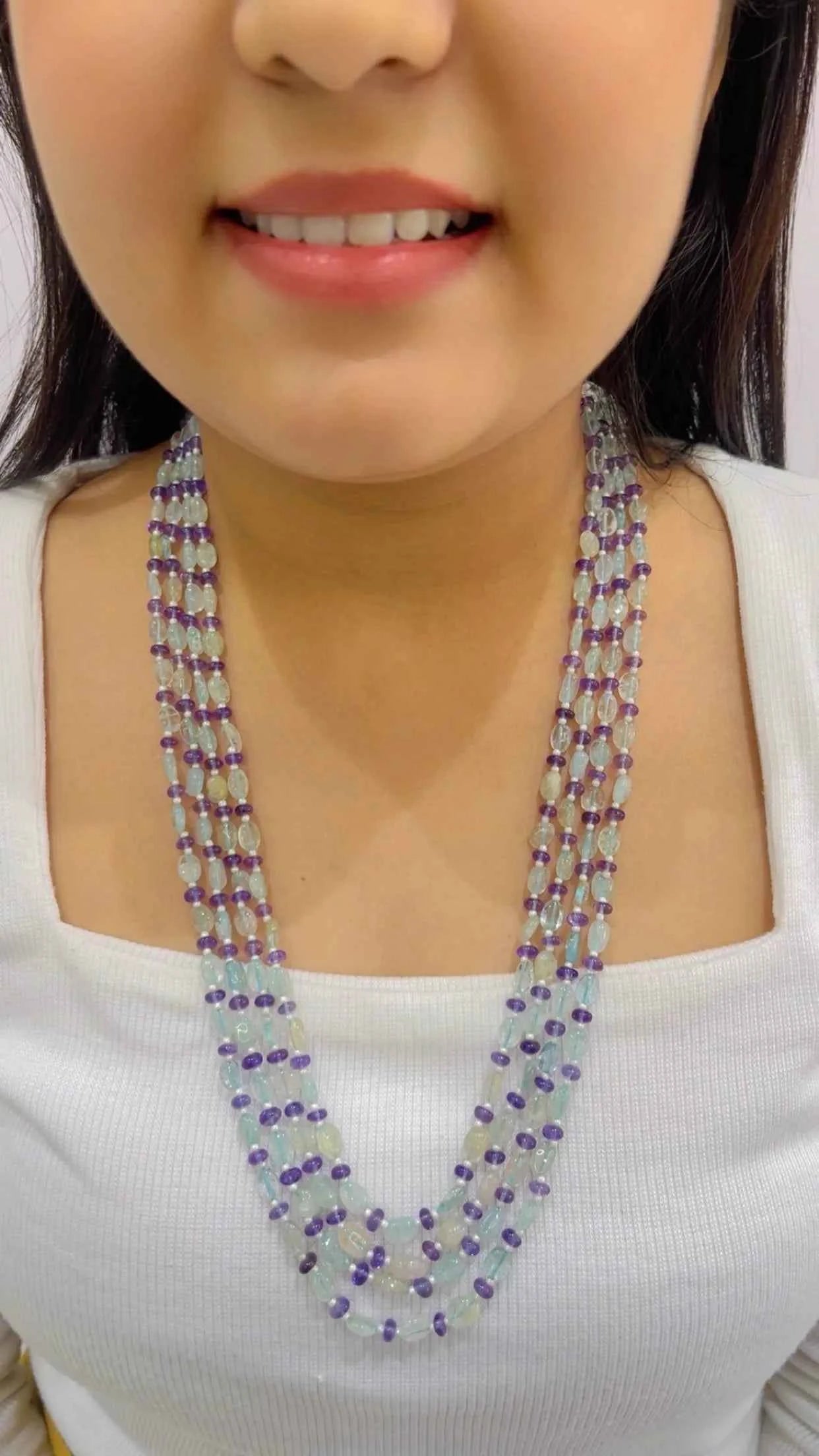 Natural Blue Quartz & Amethyst Gemstone Beads Necklace Jewelry
