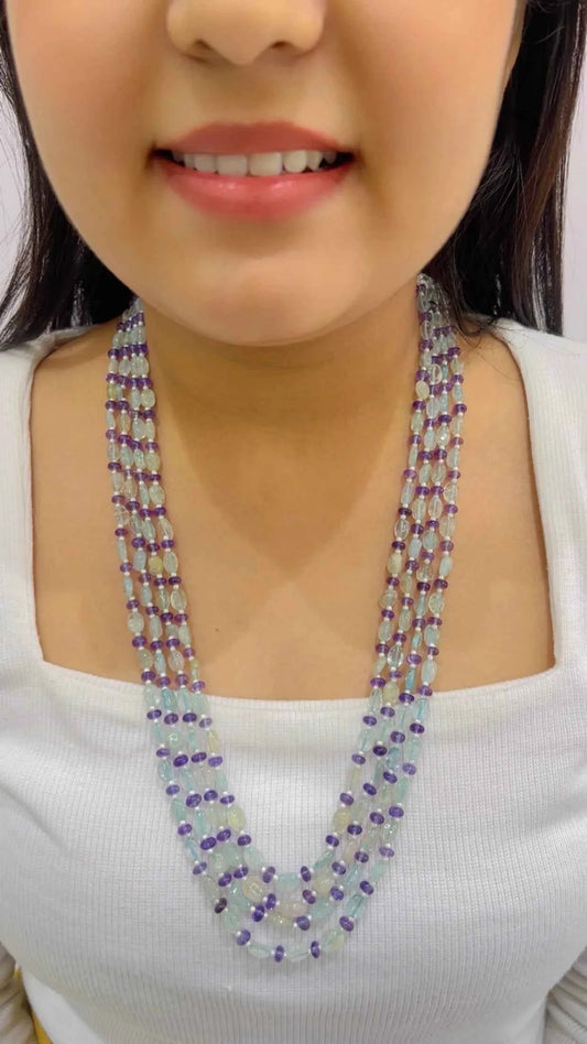 Natural Blue Quartz & Amethyst Gemstone Beads Necklace Jewelry
