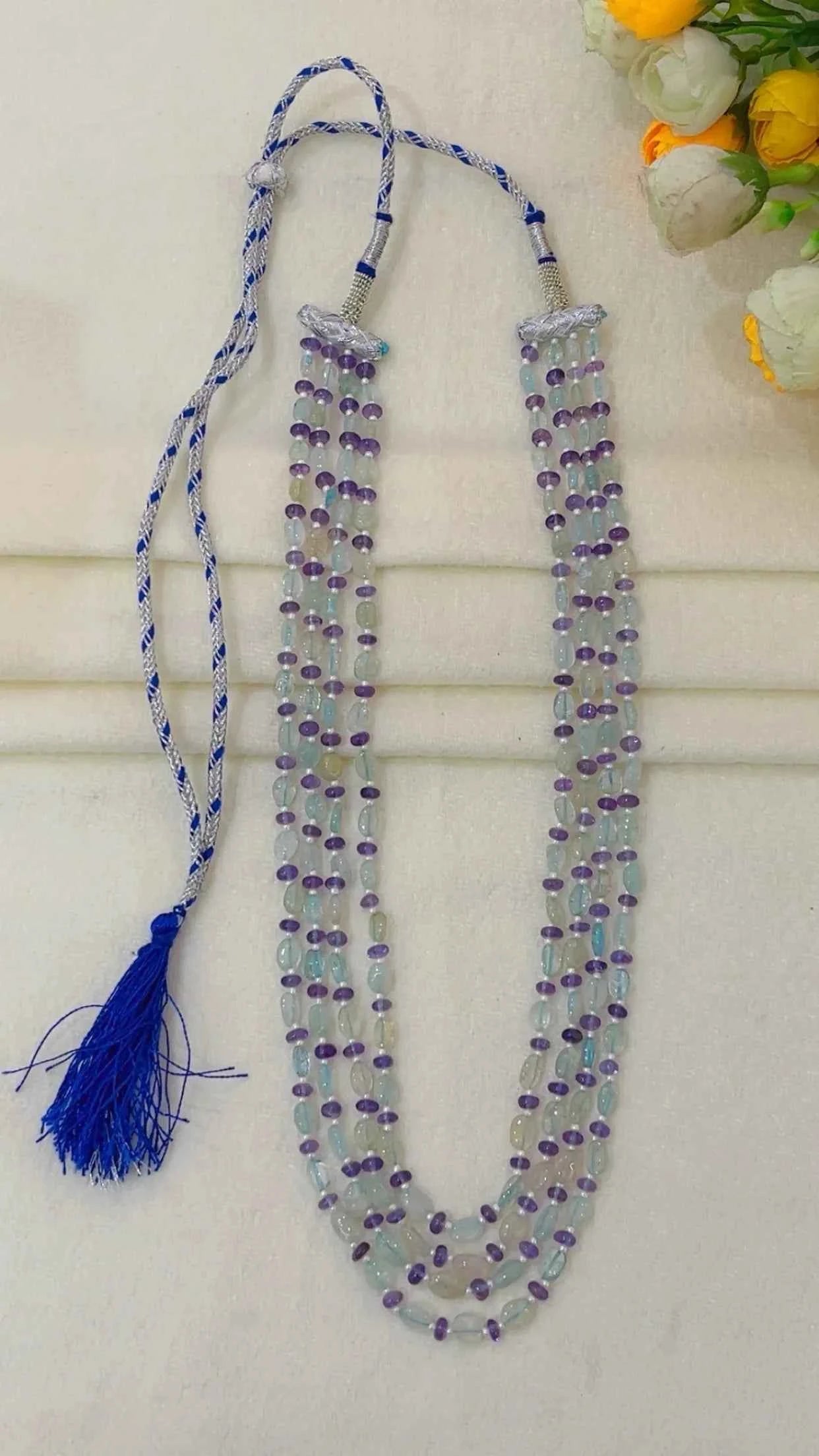 Natural Blue Quartz & Amethyst Gemstone Beads Necklace Jewelry