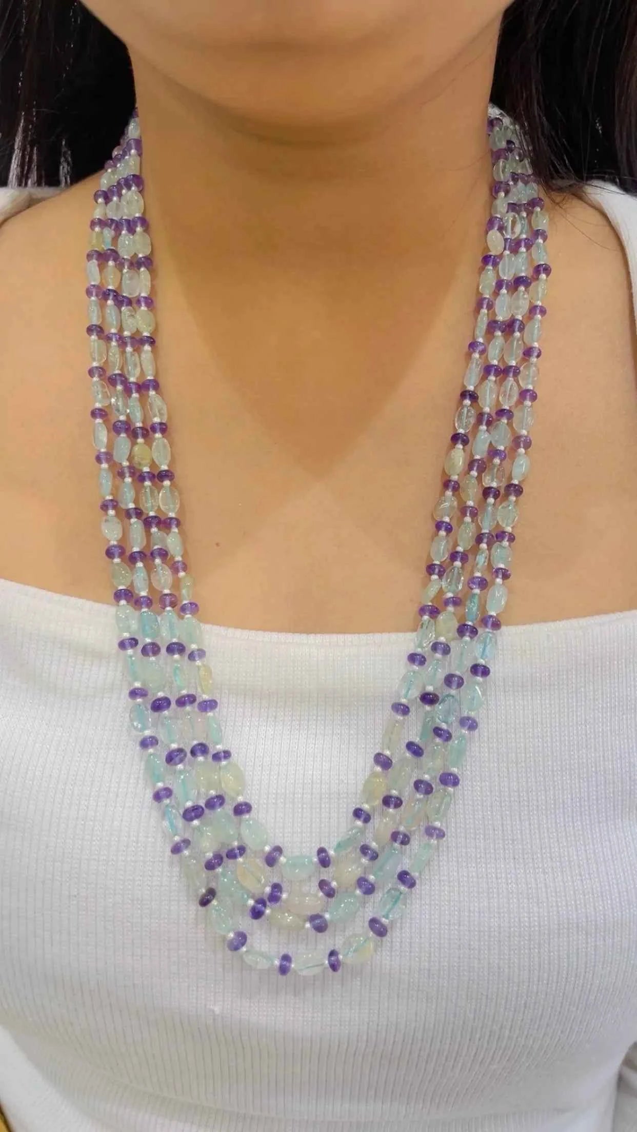 Natural Blue Quartz & Amethyst Gemstone Beads Necklace Jewelry