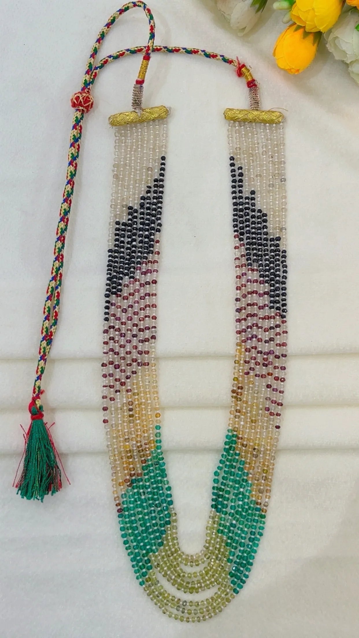 Natural Multi Gemstone Peridot, Green Onyx, Garnet, Black Spinel, White Moonstone Gemstone Beads Necklace Jewelry