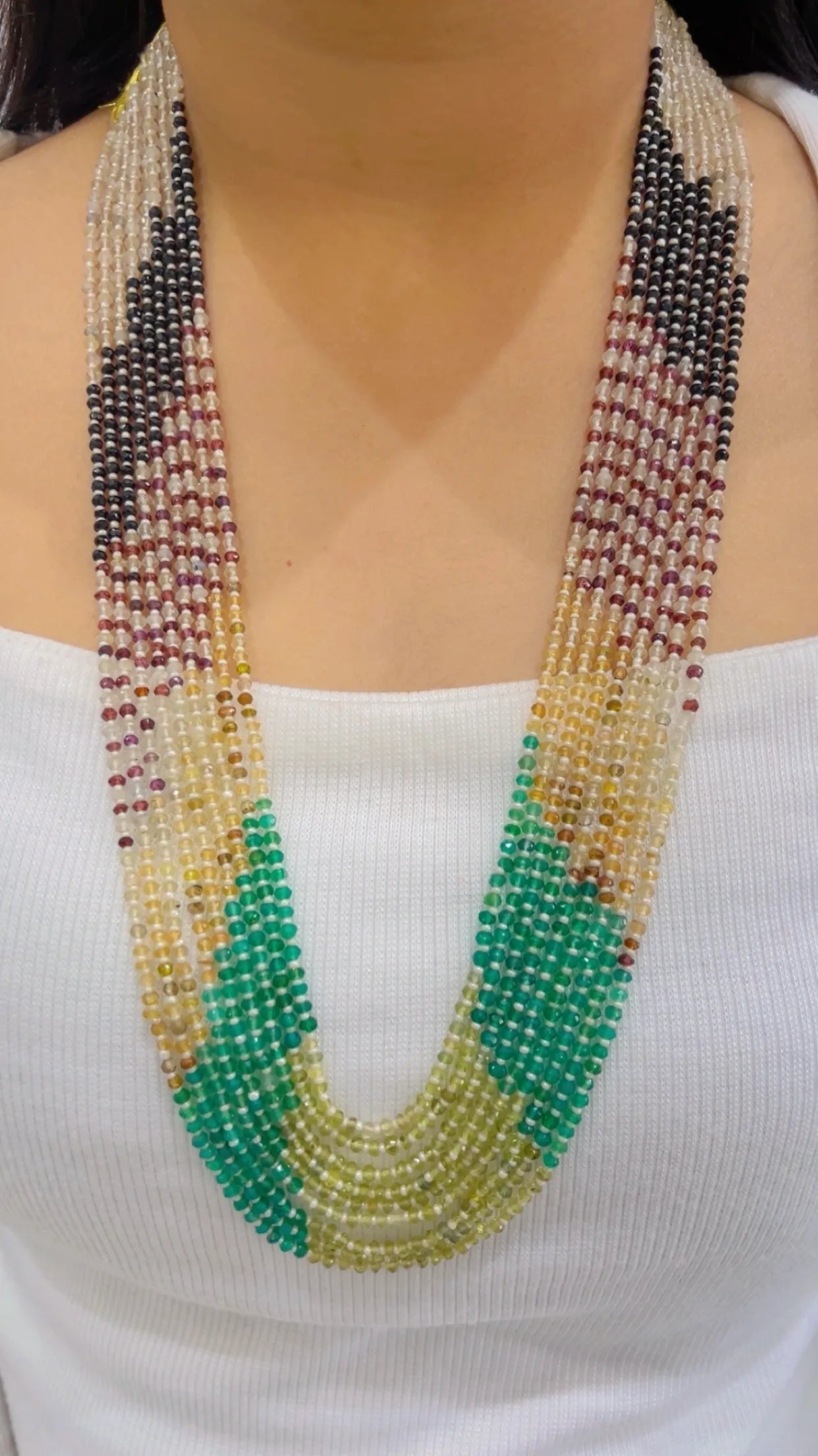 Natural Multi Gemstone Peridot, Green Onyx, Garnet, Black Spinel, White Moonstone Gemstone Beads Necklace Jewelry