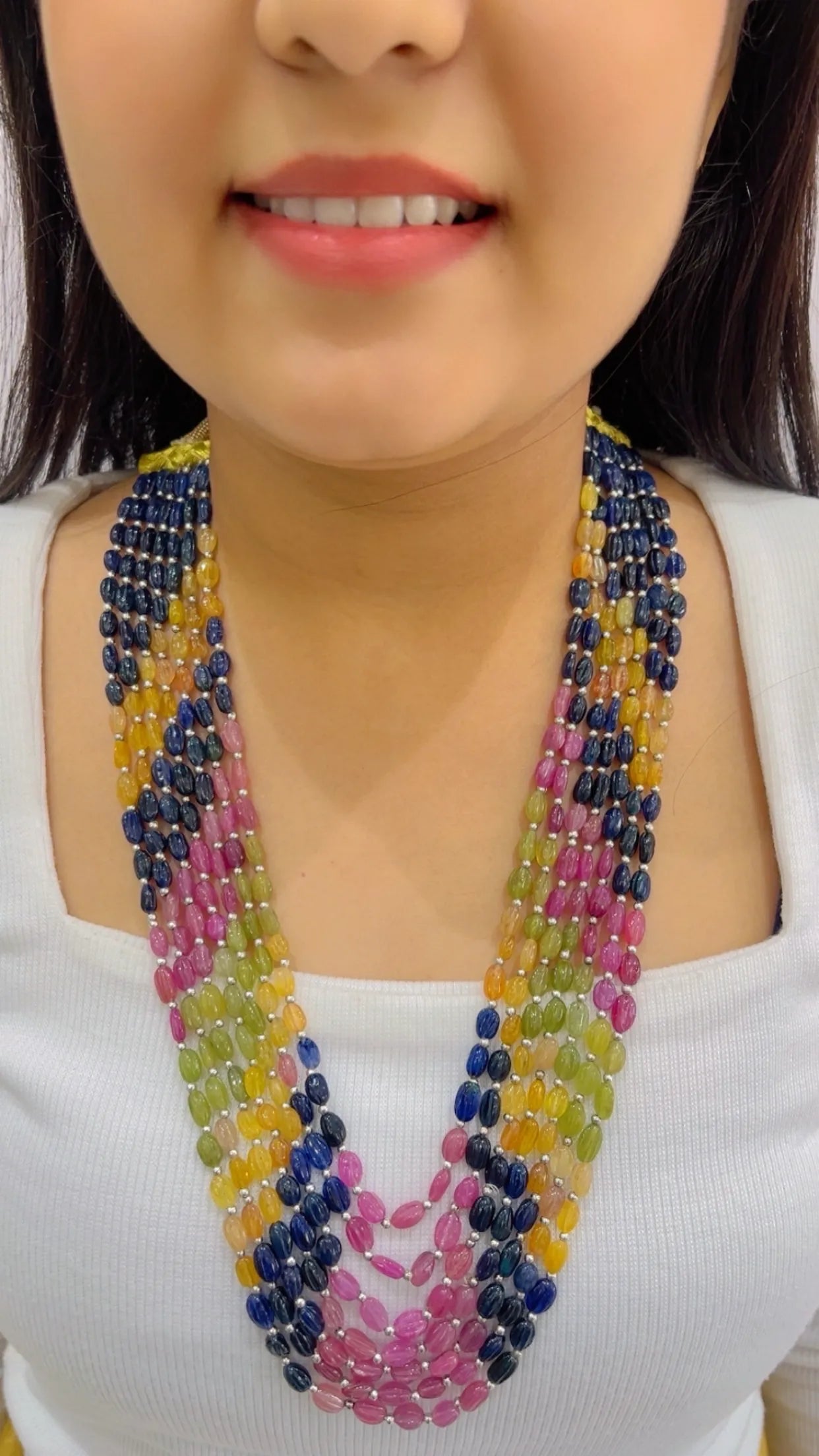 Natural Multi Sapphire Carving Gemstone Beads Necklace Jewelry