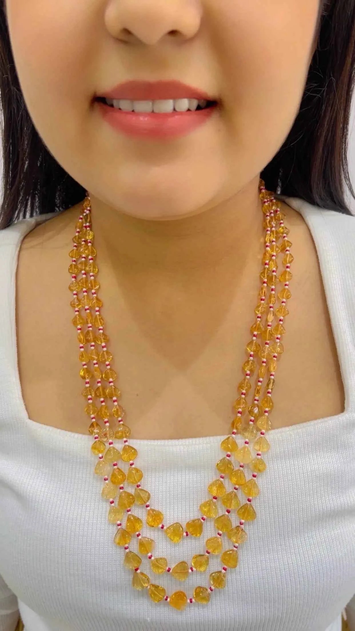 Natural Citrine & Red Quartz Gemstone Beads Necklace Jewelry