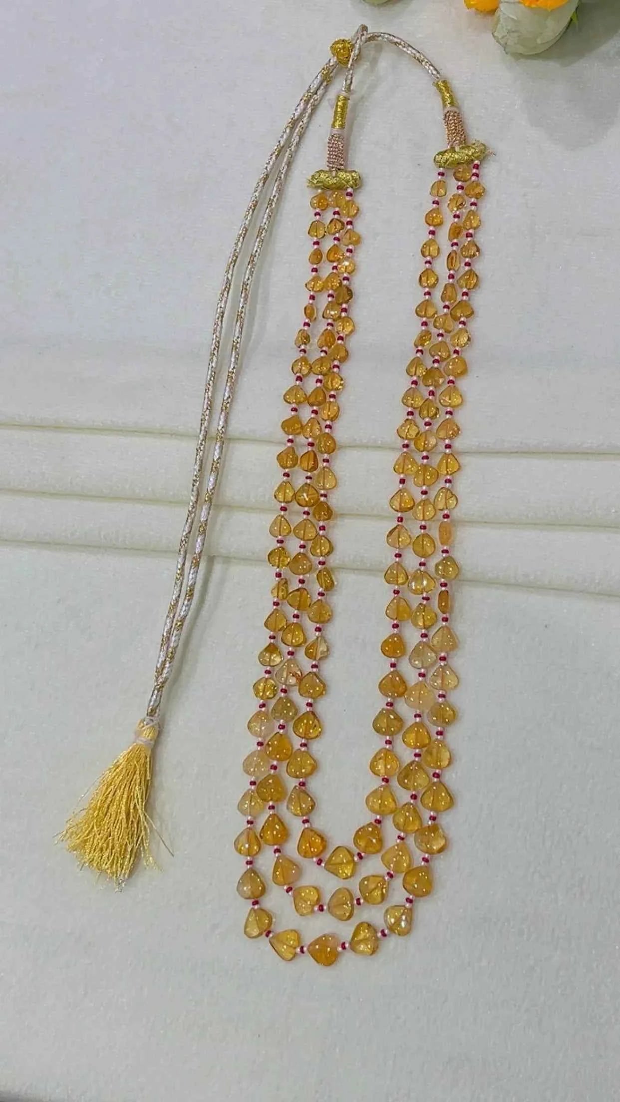 Natural Citrine & Red Quartz Gemstone Beads Necklace Jewelry
