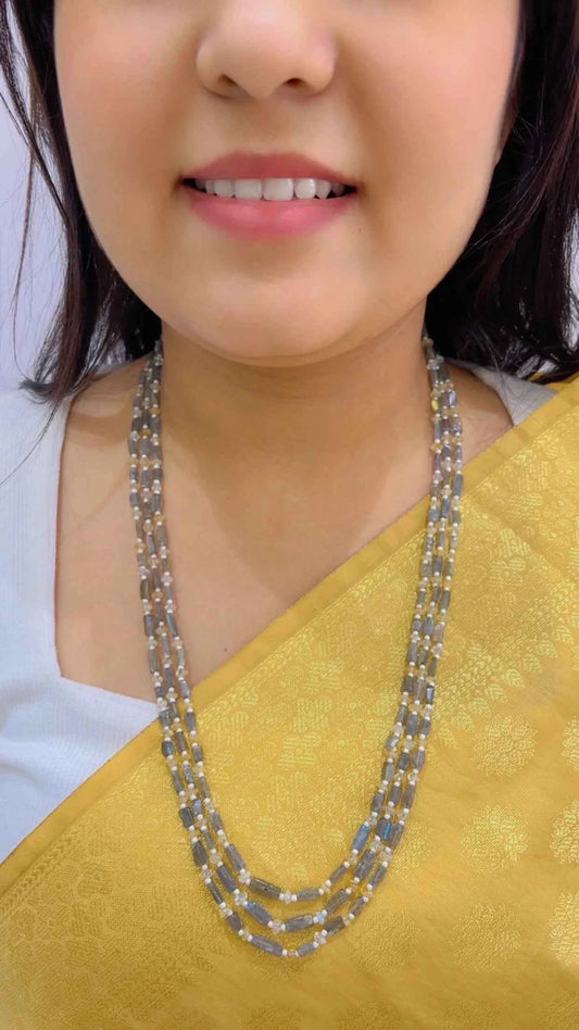 Natural Labradorite & Citrine Gemstone Beads Necklace Jewelry