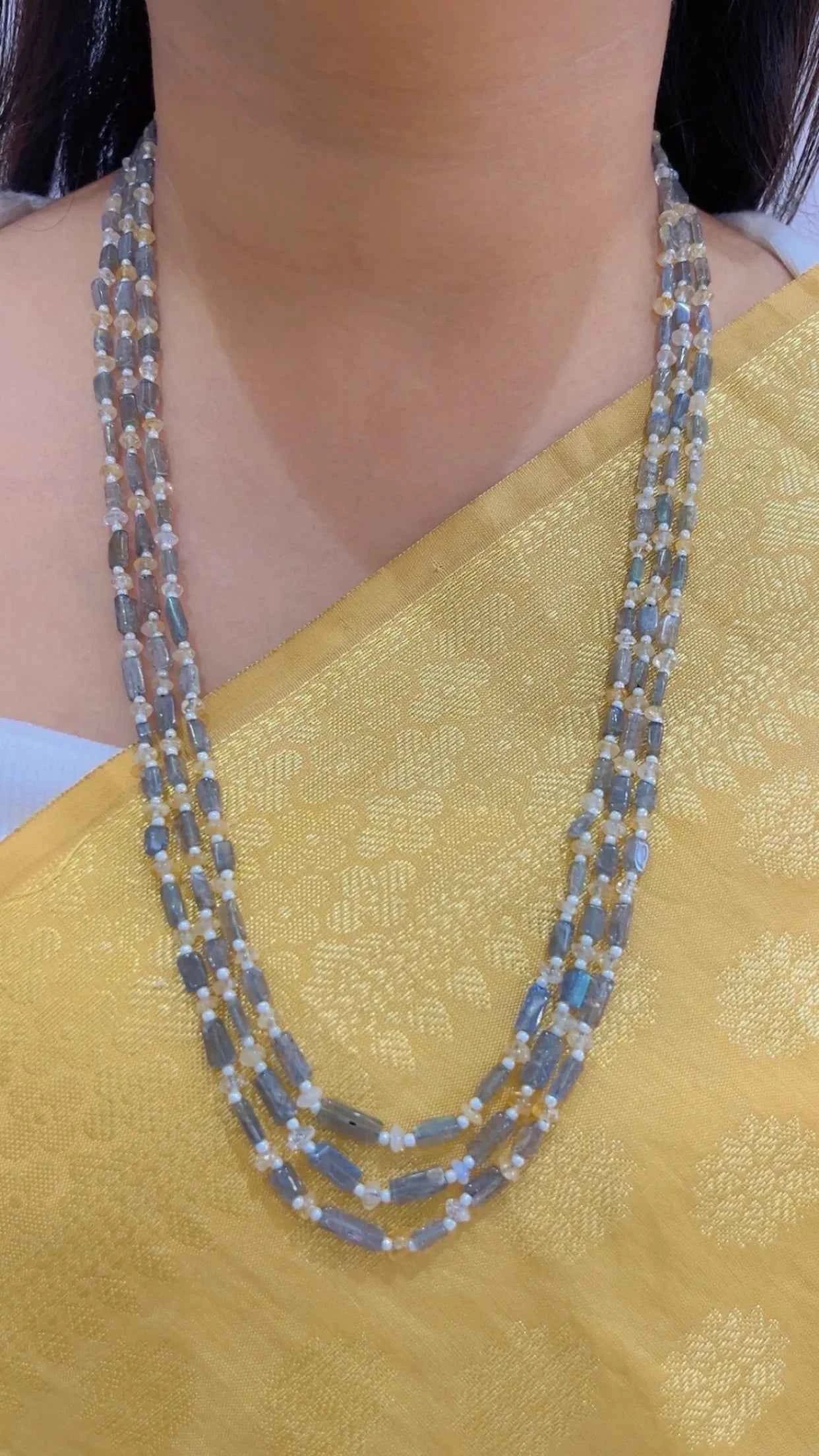 Natural Labradorite & Citrine Gemstone Beads Necklace Jewelry