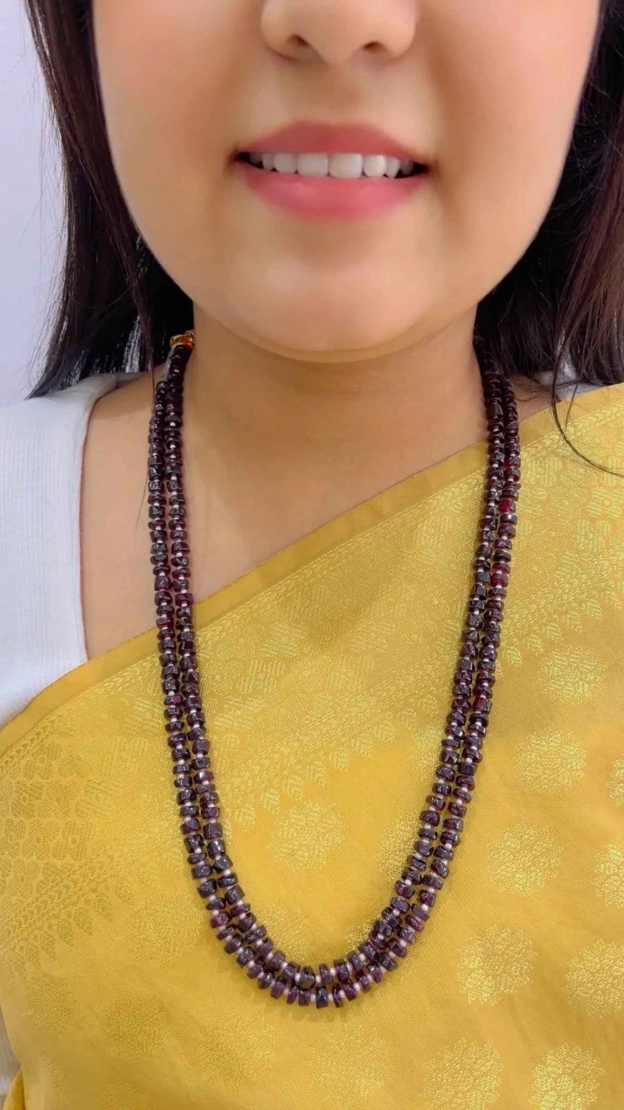 Natural Garnet & Pearl Gemstone Beads Necklace Jewelry