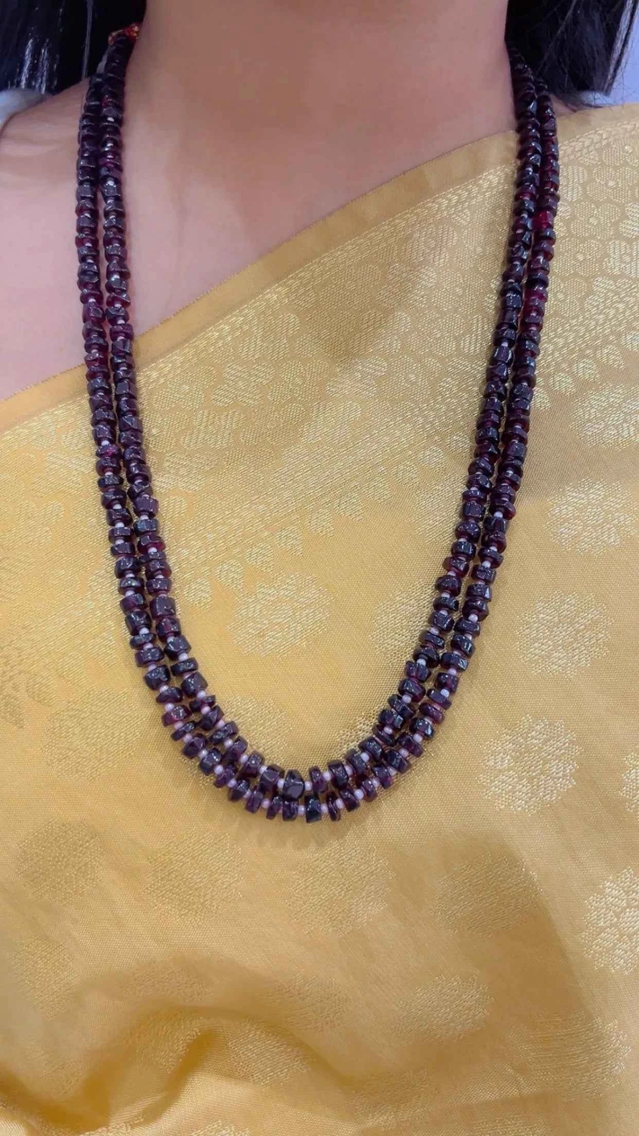 Natural Garnet & Pearl Gemstone Beads Necklace Jewelry