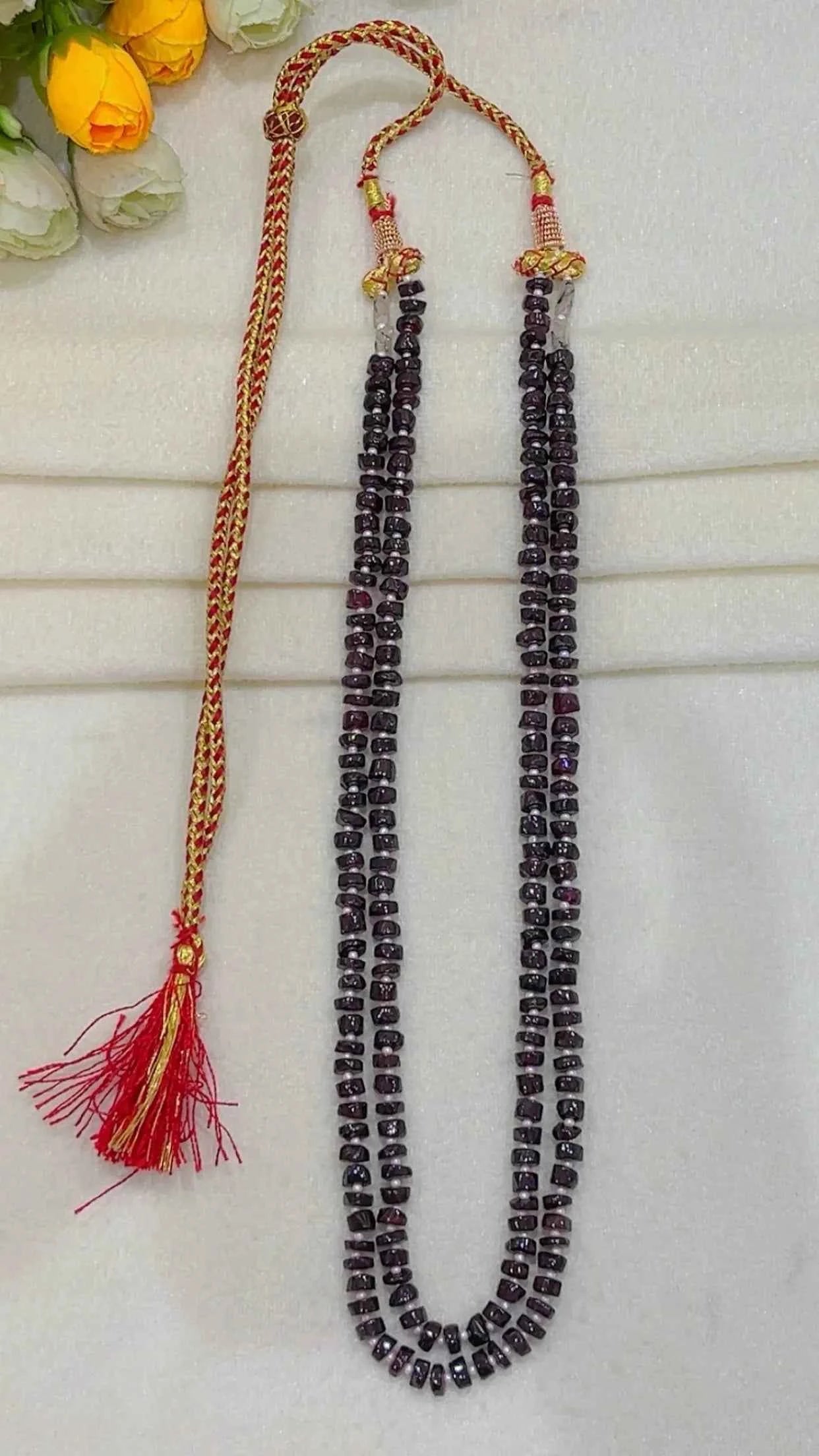 Natural Garnet & Pearl Gemstone Beads Necklace Jewelry