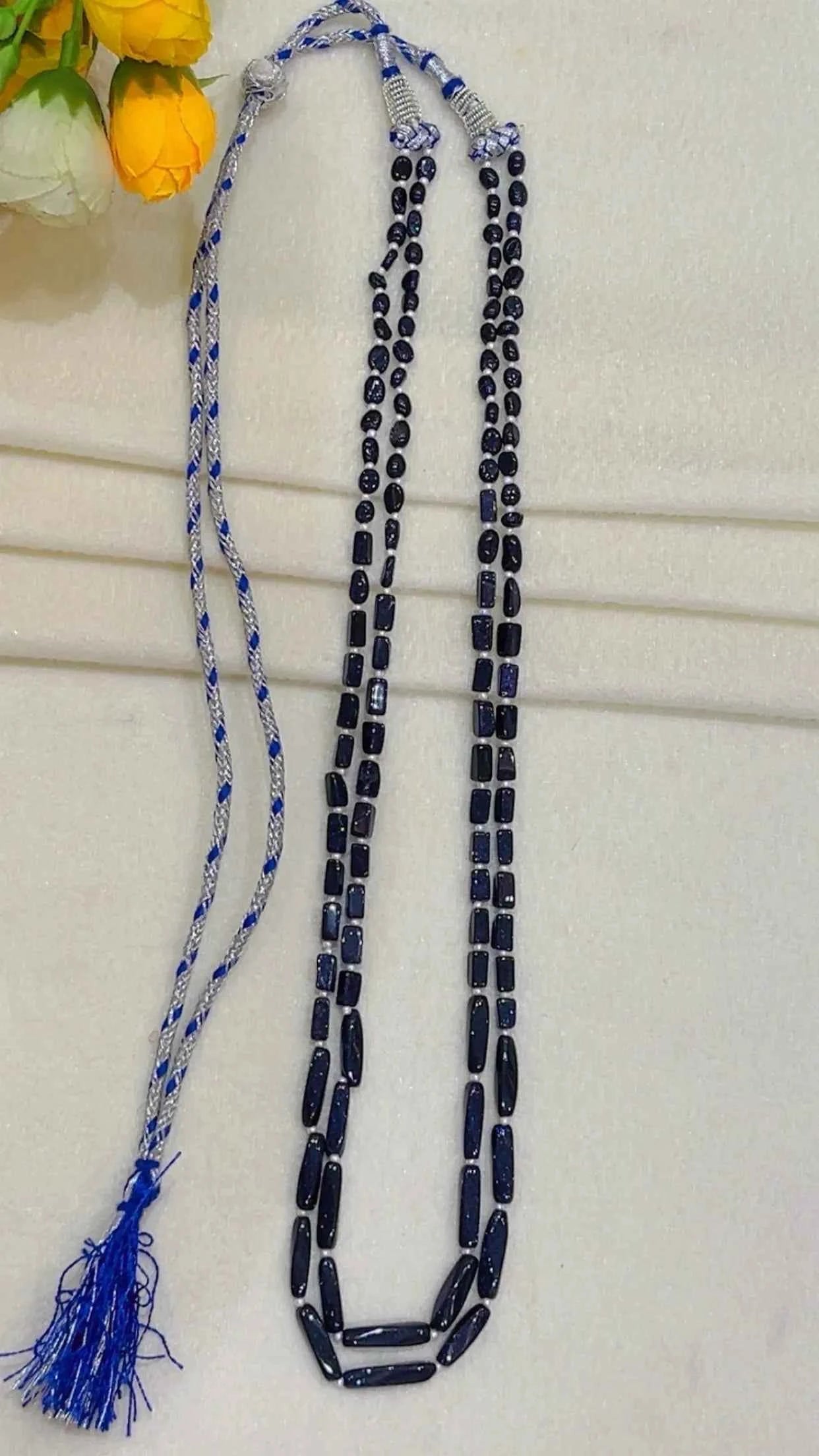 Natural Blue Sunstone & Pearl Gemstone Beads Necklace Jewelry