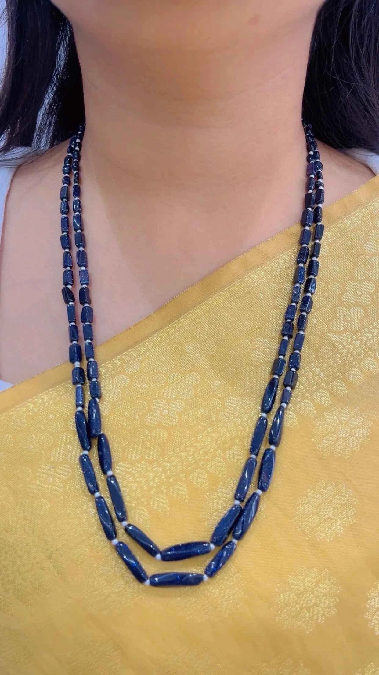 Natural Blue Sunstone & Pearl Gemstone Beads Necklace Jewelry