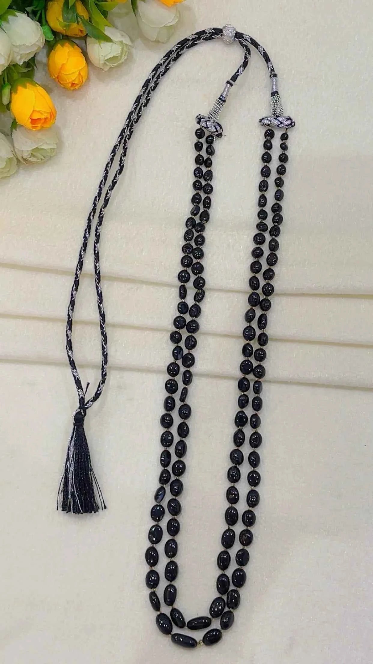Natural Blackstone Gemstone Beads Necklace Jewelry