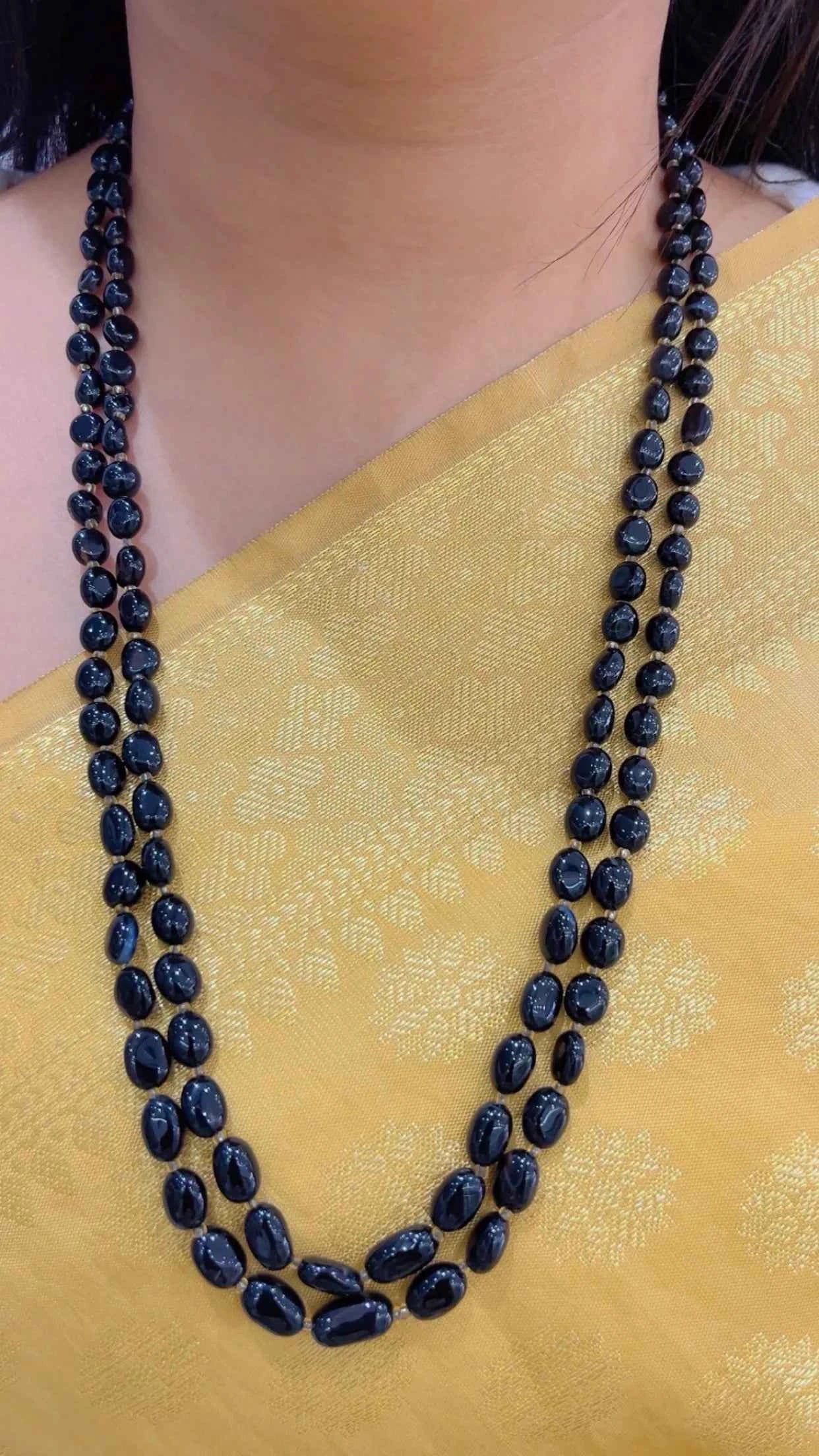 Natural Blackstone Gemstone Beads Necklace Jewelry