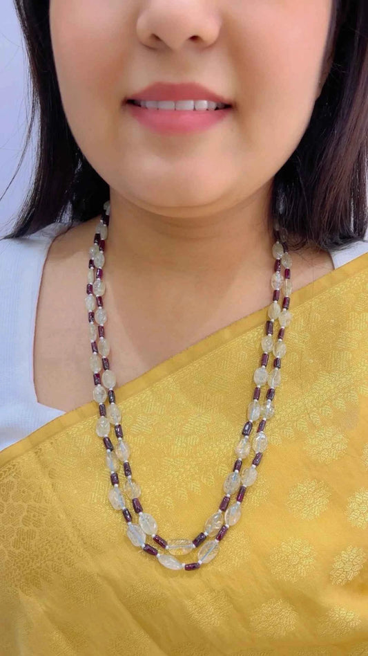 Natural Quartz & Garnet Gemstone Beads Necklace Jewelry