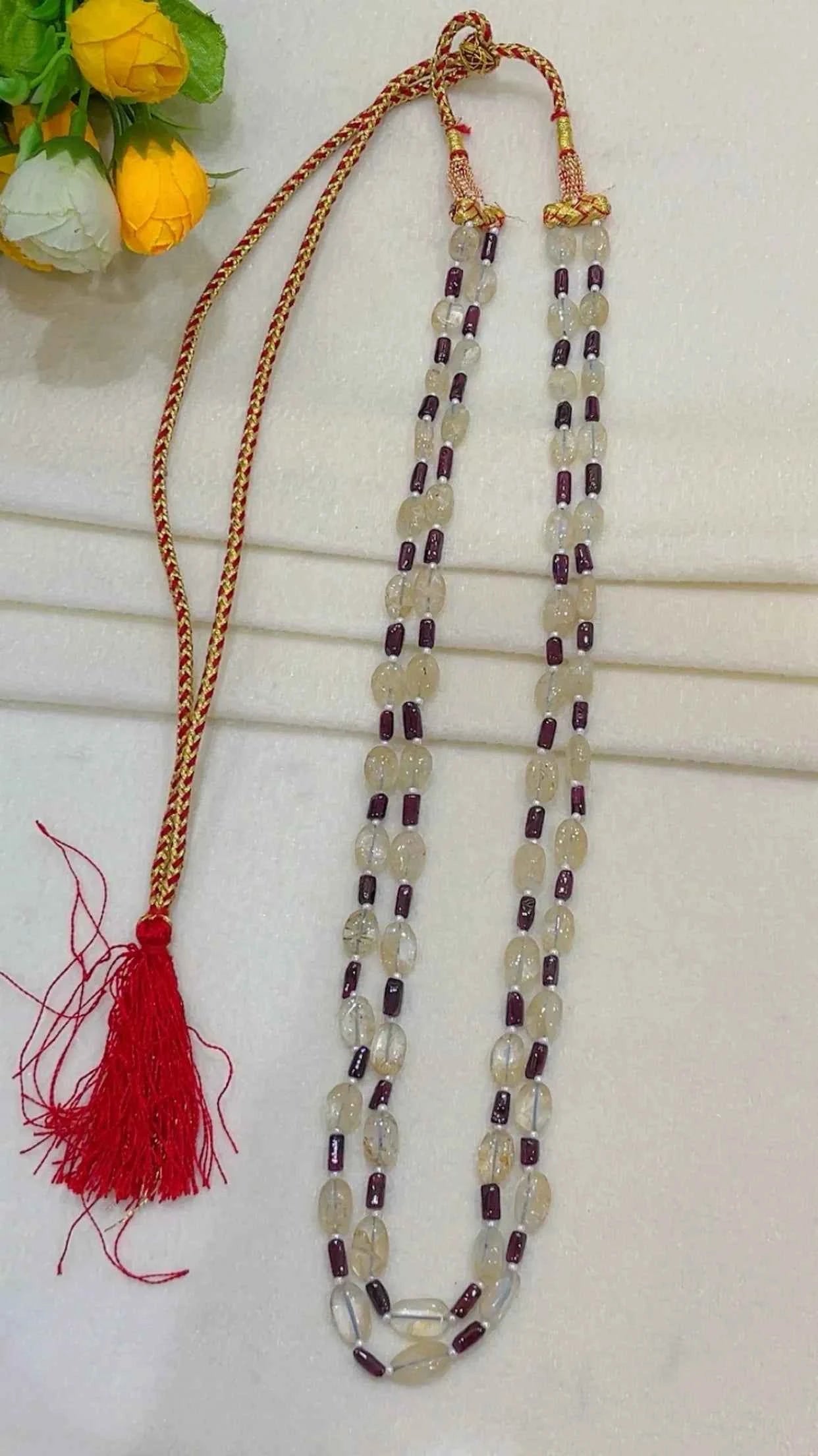 Natural Quartz & Garnet Gemstone Beads Necklace Jewelry