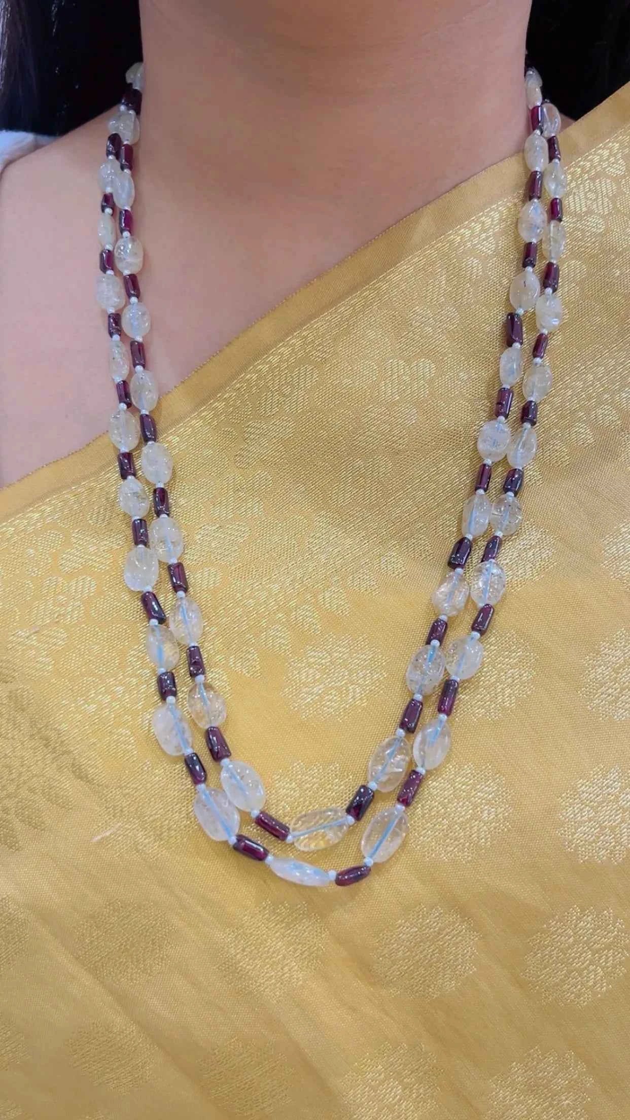 Natural Quartz & Garnet Gemstone Beads Necklace Jewelry