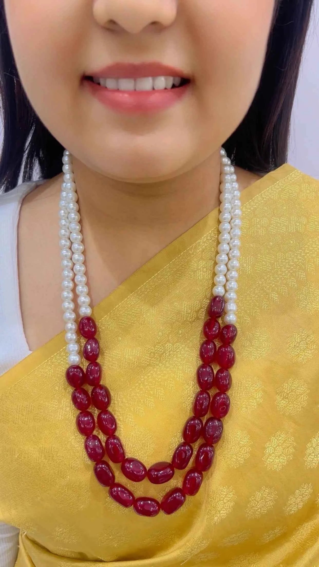 Natural Red Quartz & Pearl Gemstone Beads Necklace Jewelry