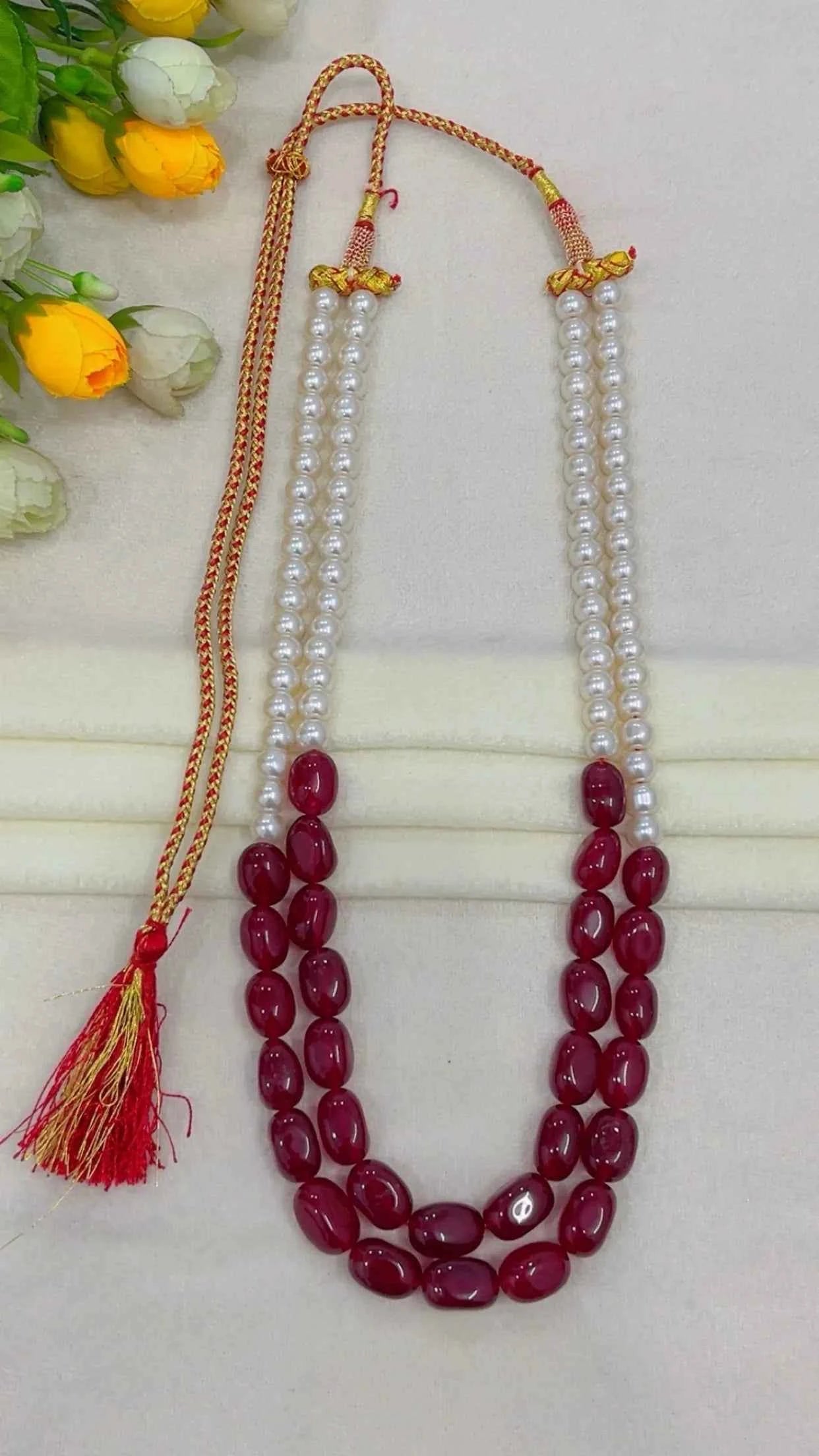 Natural Red Quartz & Pearl Gemstone Beads Necklace Jewelry
