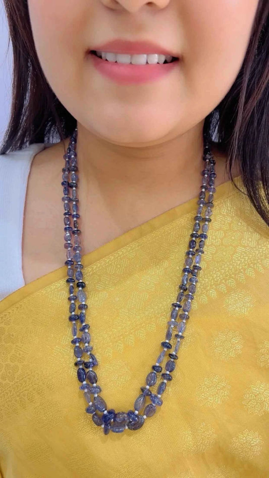 Natural Iolite & Pearl Gemstone Beads Necklace Jewelry