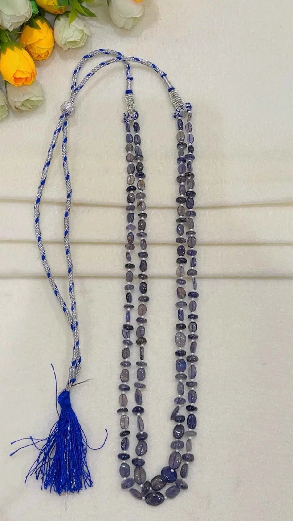 Natural Iolite & Pearl Gemstone Beads Necklace Jewelry
