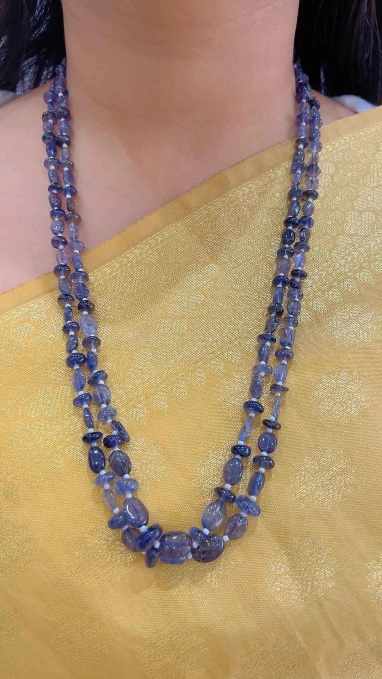 Natural Iolite & Pearl Gemstone Beads Necklace Jewelry
