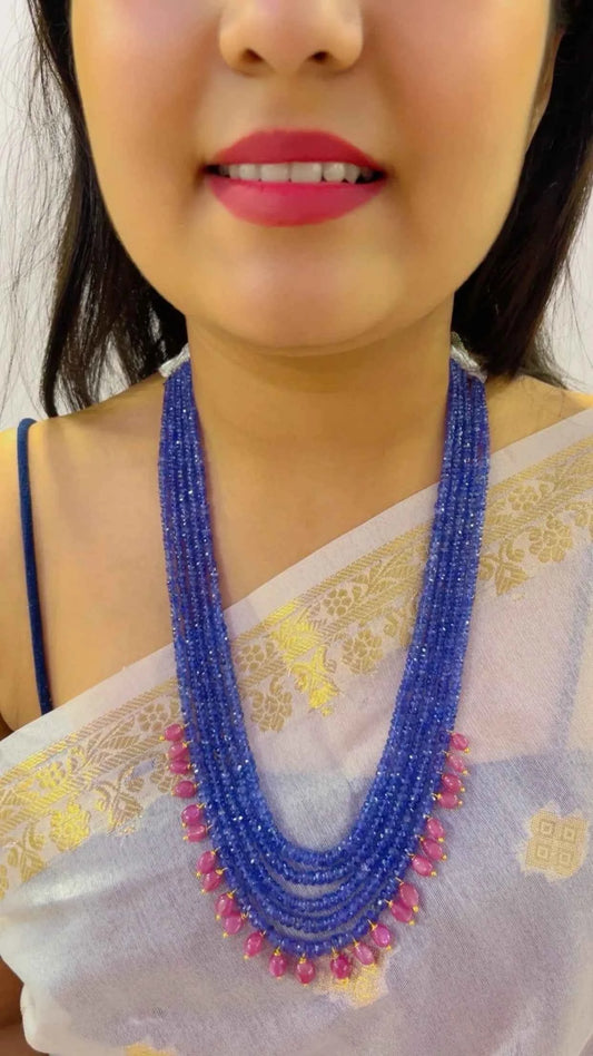 Natural Tanzanite with Ruby Gemstone Beads Necklace Jewelry