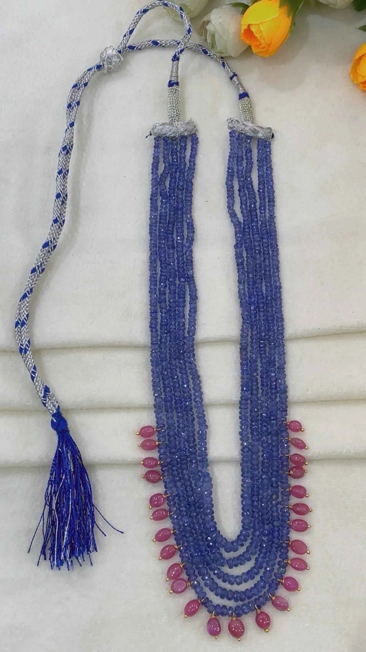 Natural Tanzanite with Ruby Gemstone Beads Necklace Jewelry
