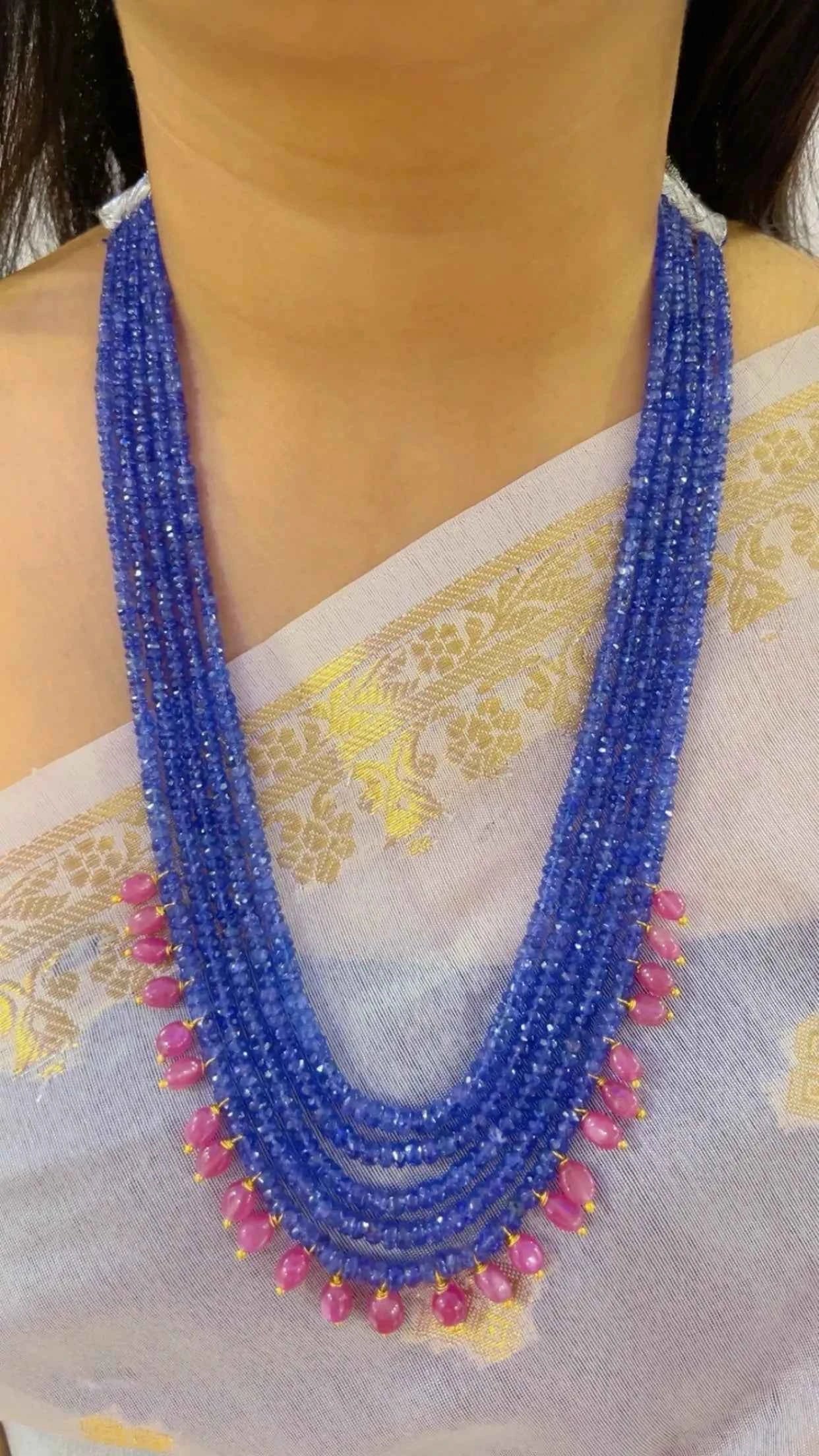 Natural Tanzanite with Ruby Gemstone Beads Necklace Jewelry