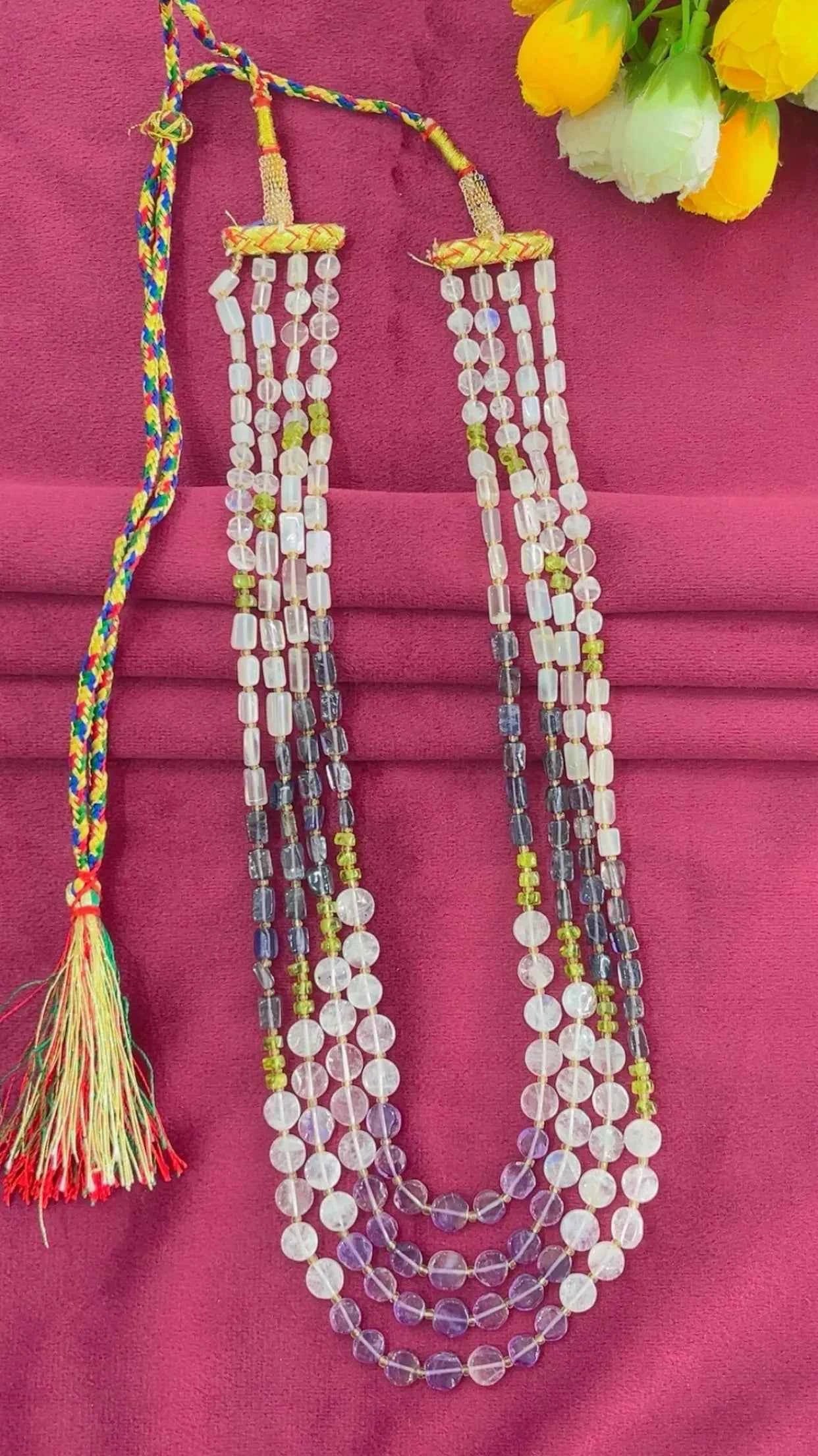 Natural Amethyst, Moonstone, Iolite & Garnet Gemstone Beads Necklace Jewelry