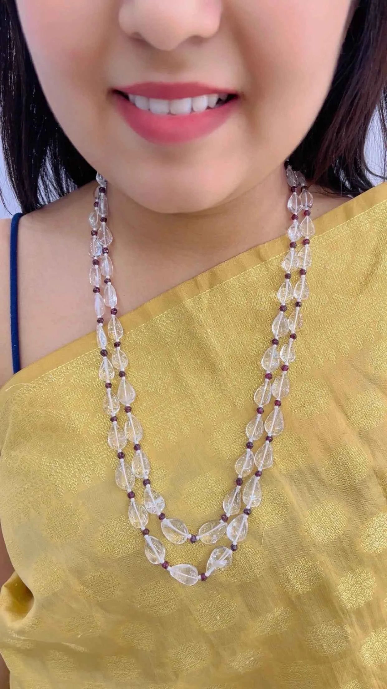 Natural Quartz & Garnet Gemstone Beads Necklace Jewelry