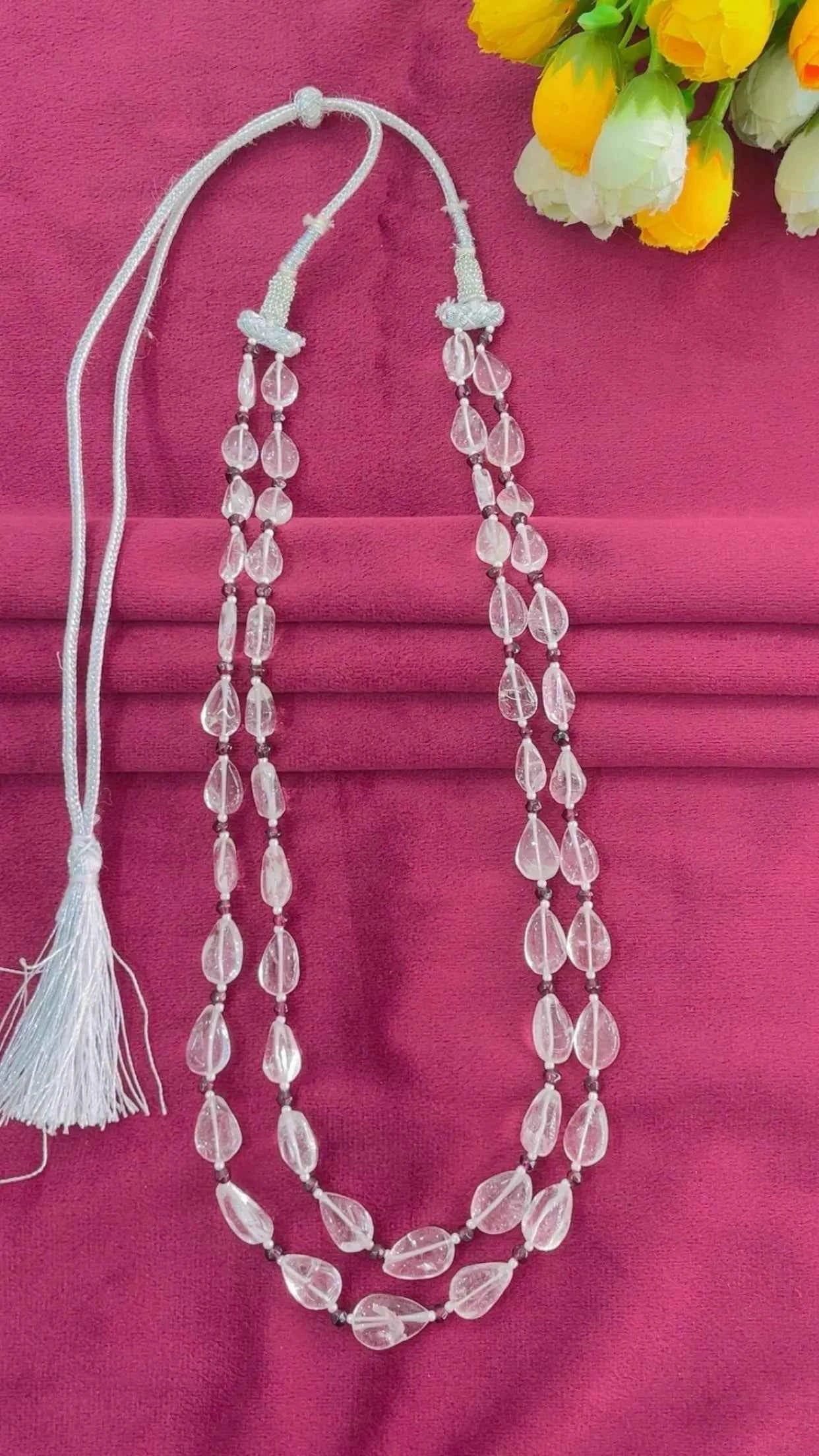 Natural Quartz & Garnet Gemstone Beads Necklace Jewelry