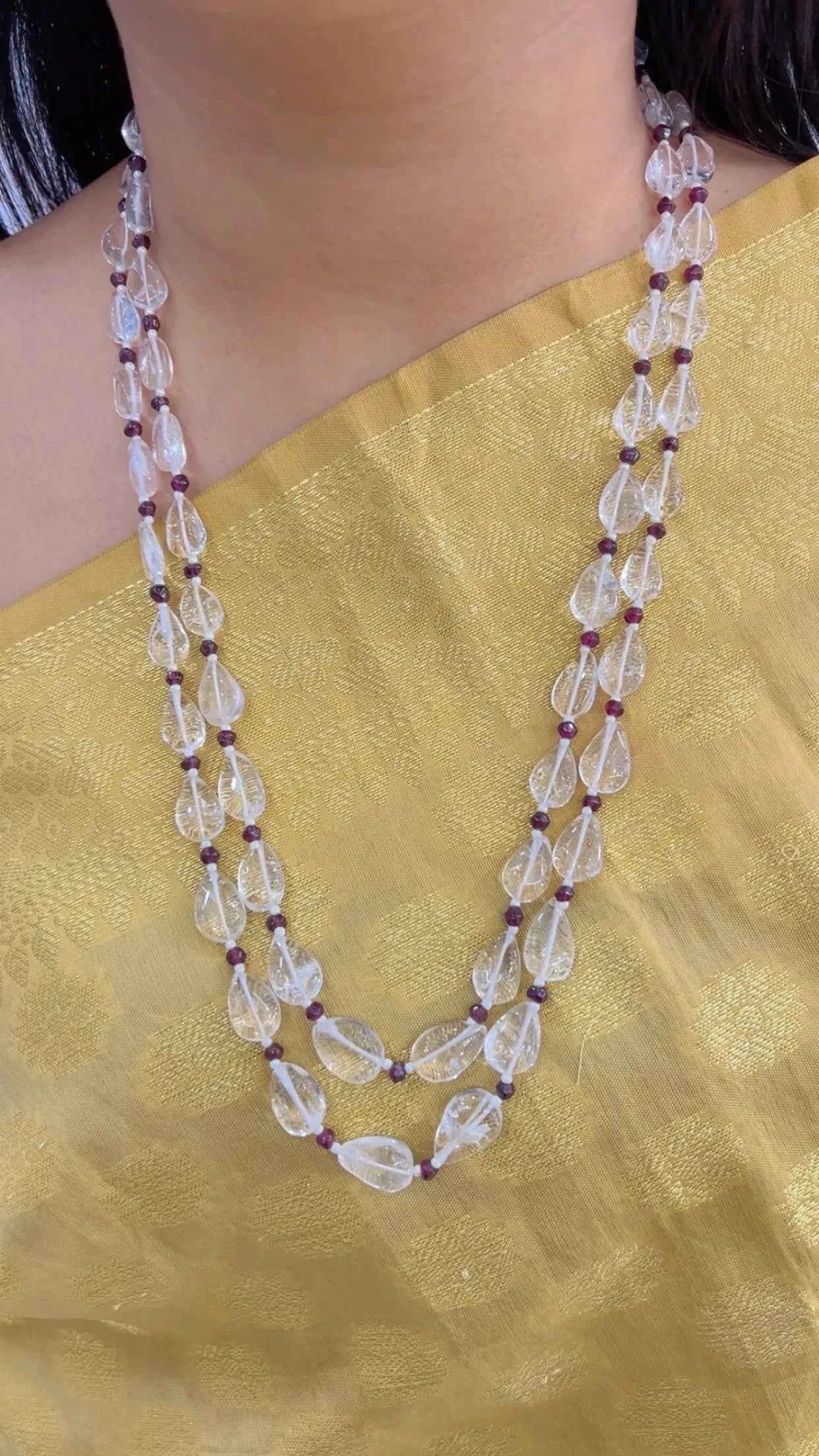 Natural Quartz & Garnet Gemstone Beads Necklace Jewelry