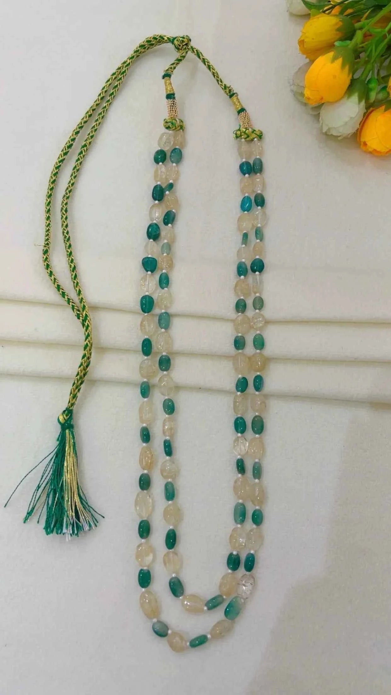 Natural Green & Yellow Quartz Gemstone Beads Necklace Jewelry