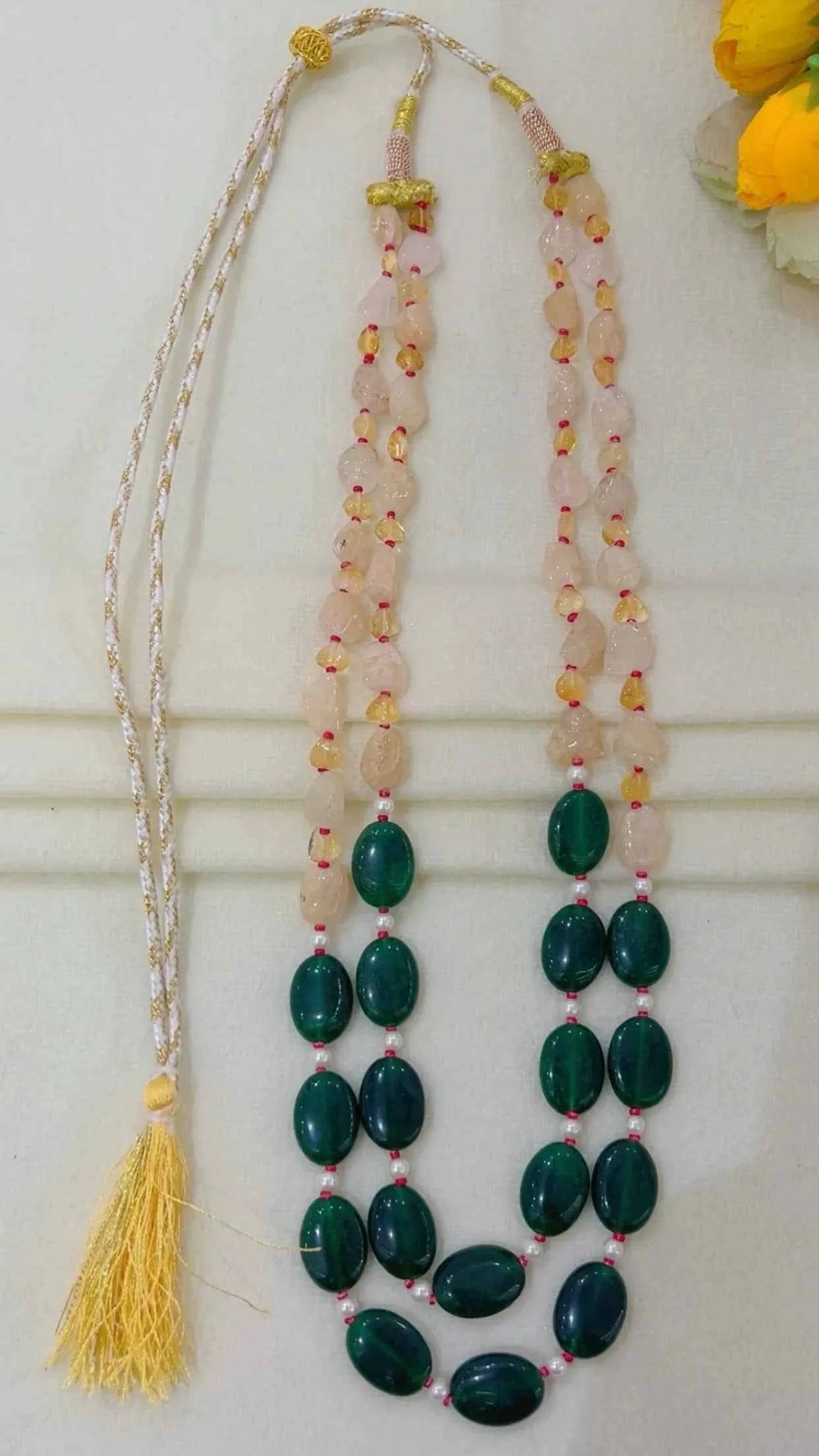 Natural Citrine & Green Quartz Gemstone Beads Necklace Jewelry