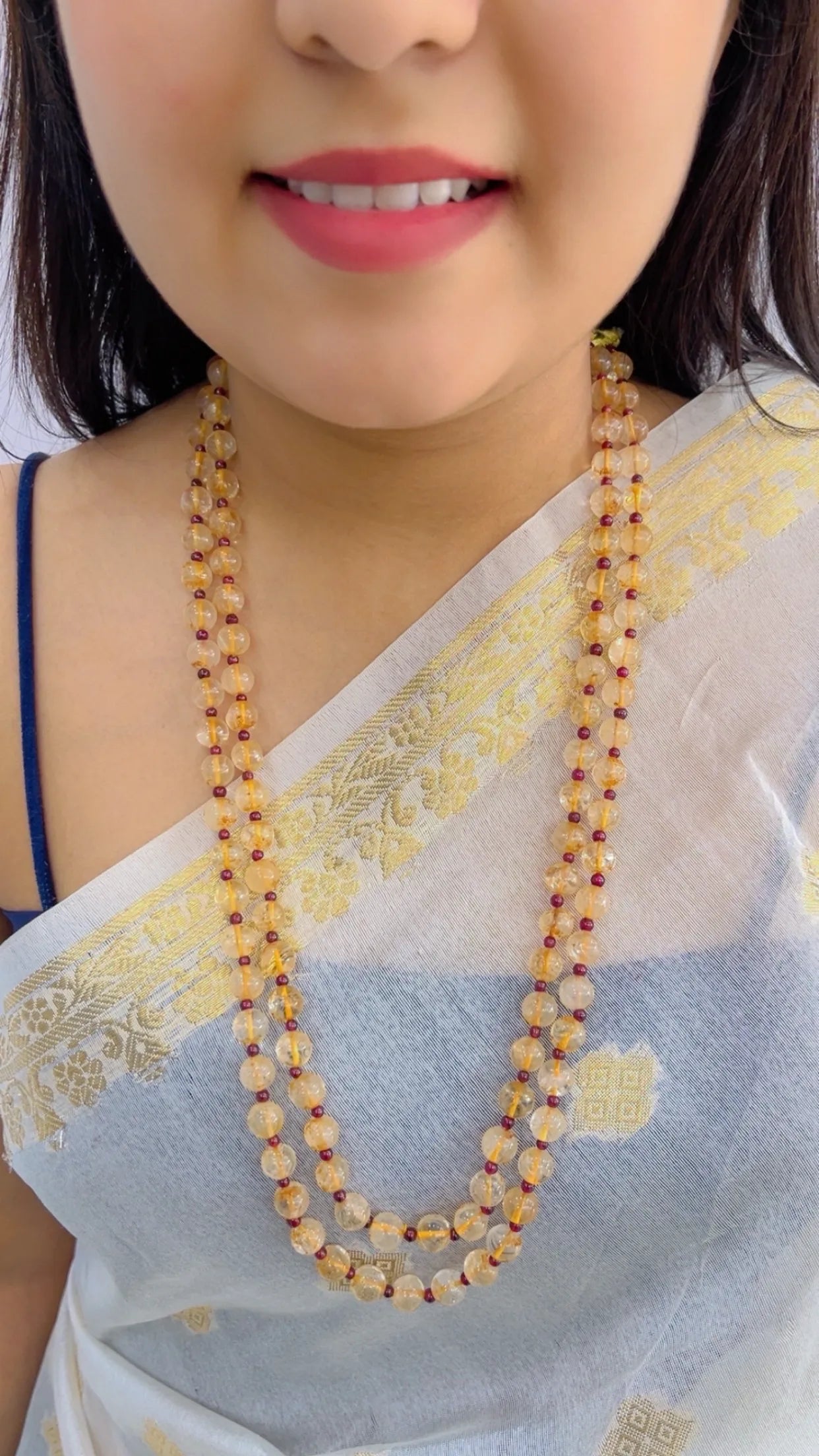 Natural Citrine & Garnet Gemstone Beads Necklace Jewelry