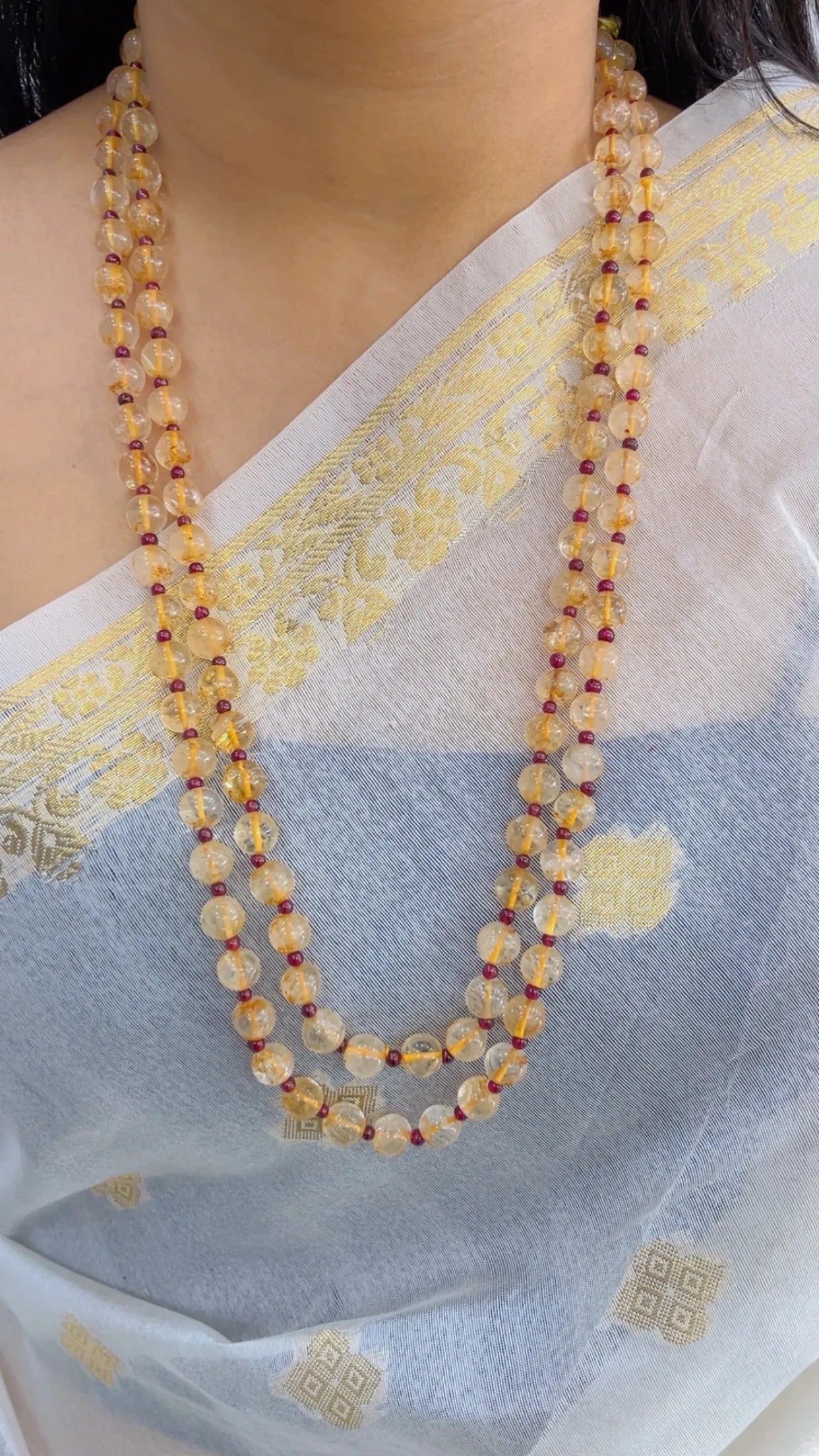 Natural Citrine & Smoky Quartz Gemstone Beads Necklace Jewelry