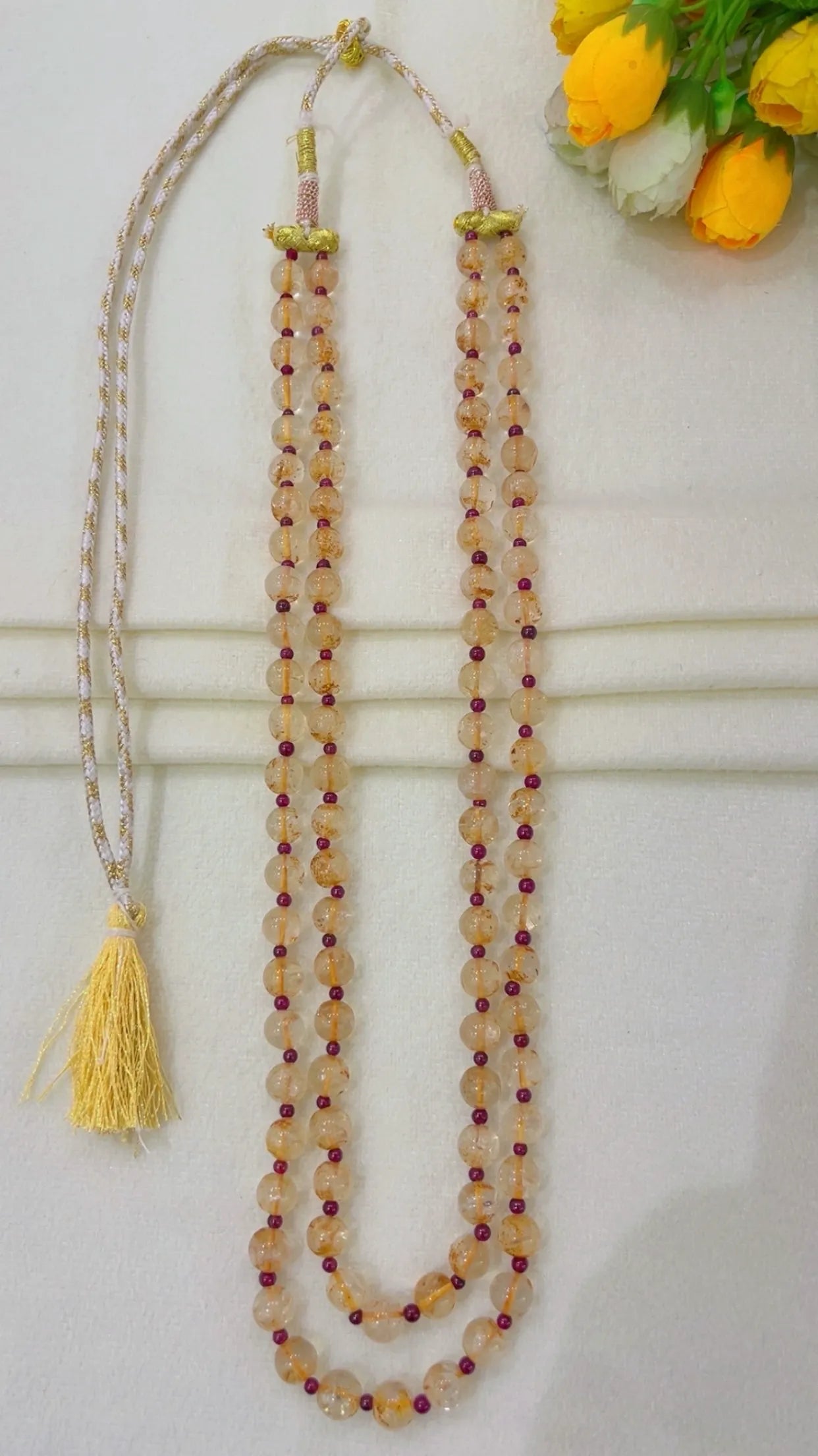 Natural Citrine & Garnet Gemstone Beads Necklace Jewelry