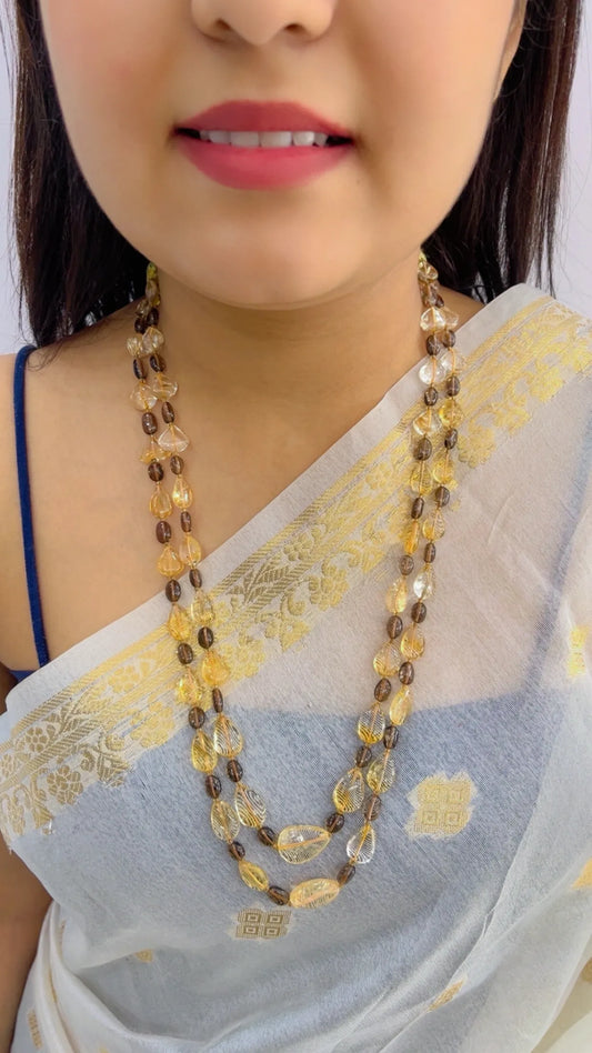 Natural Citrine & Smoky Quartz Gemstone Beads Necklace Jewelry