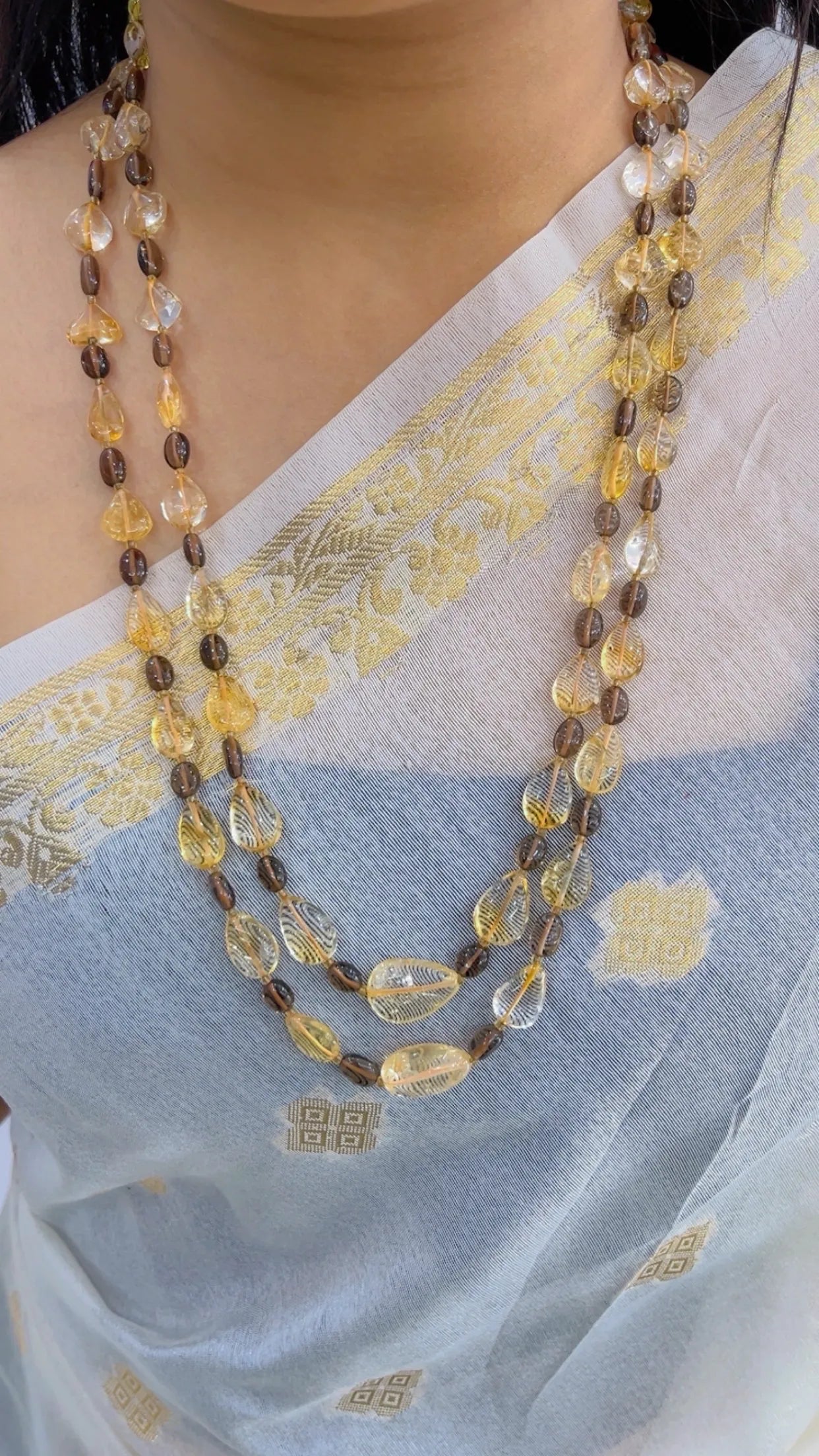 Natural Citrine & Smoky Quartz Gemstone Beads Necklace Jewelry