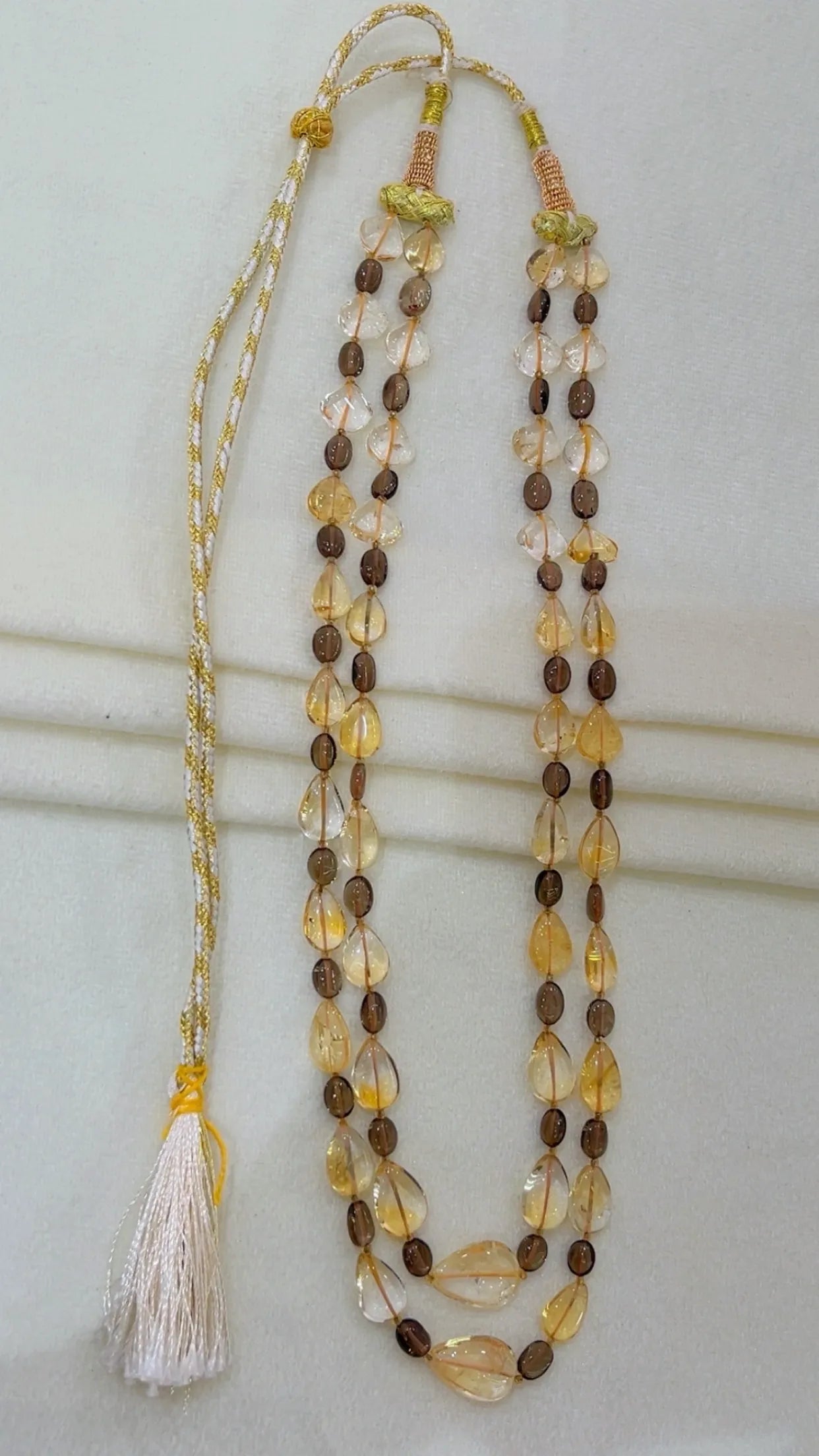 Natural Citrine & Smoky Quartz Gemstone Beads Necklace Jewelry