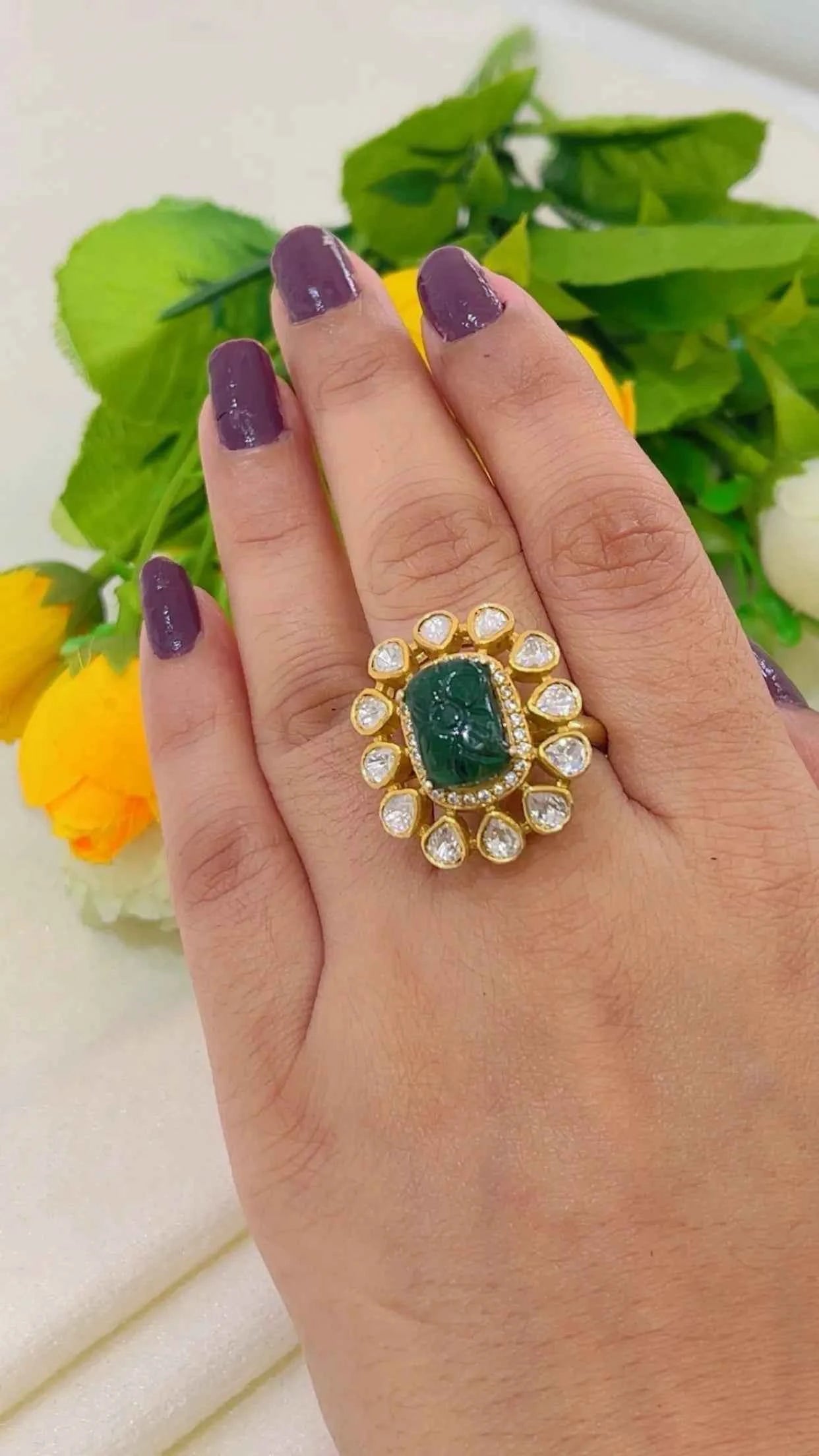 Designer 925 Silver Emerald Ring