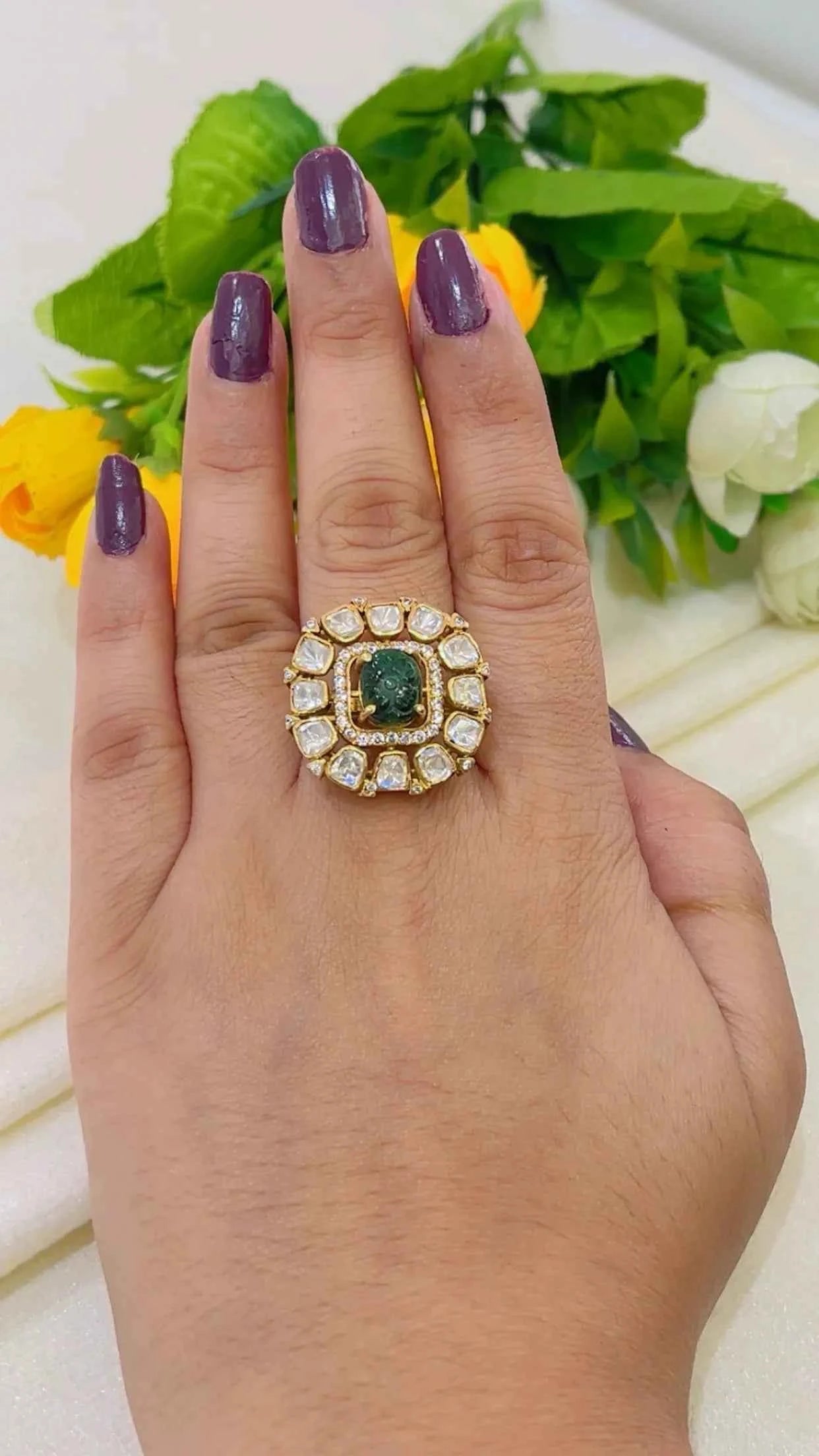 Designer 925 Silver Emerald Ring
