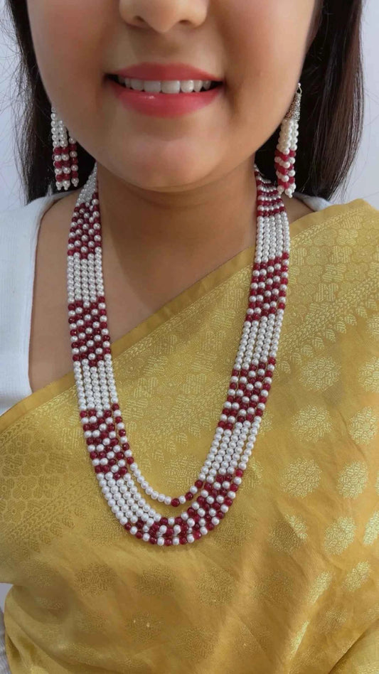 Natural Red Quartz & Pearl Gemstone Beads Necklace Jewelry