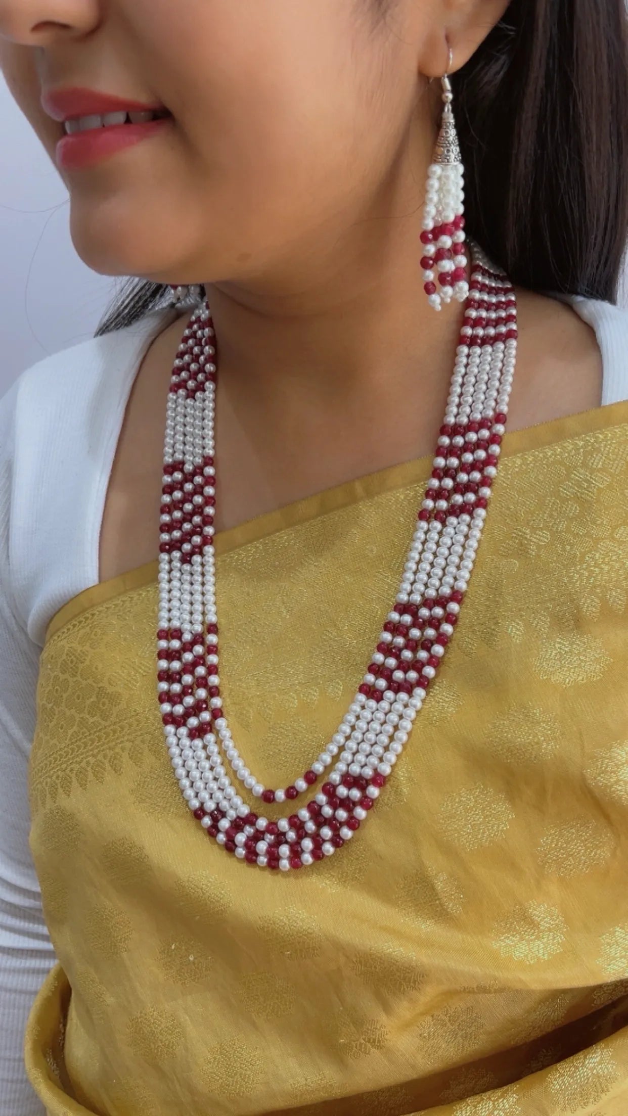 Natural Red Quartz & Pearl Gemstone Beads Necklace Jewelry