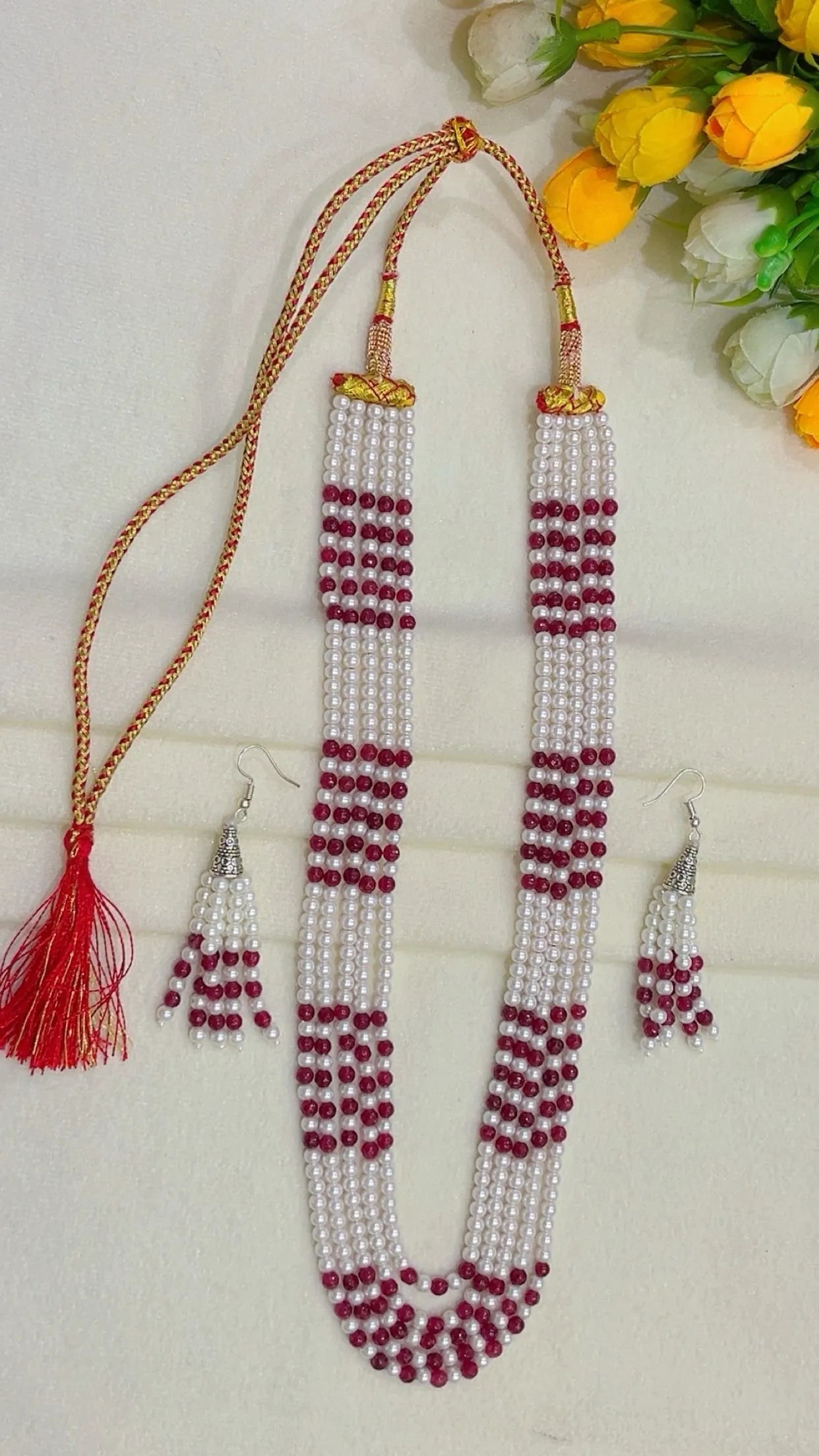 Natural Red Quartz & Pearl Gemstone Beads Necklace Jewelry